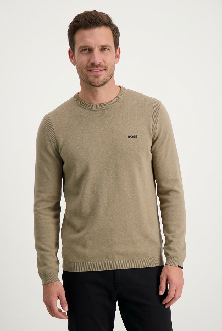 Image of BOSS GREEN Strickpullover Rundhalsausschnitt, Regular Fit, Logo-Print