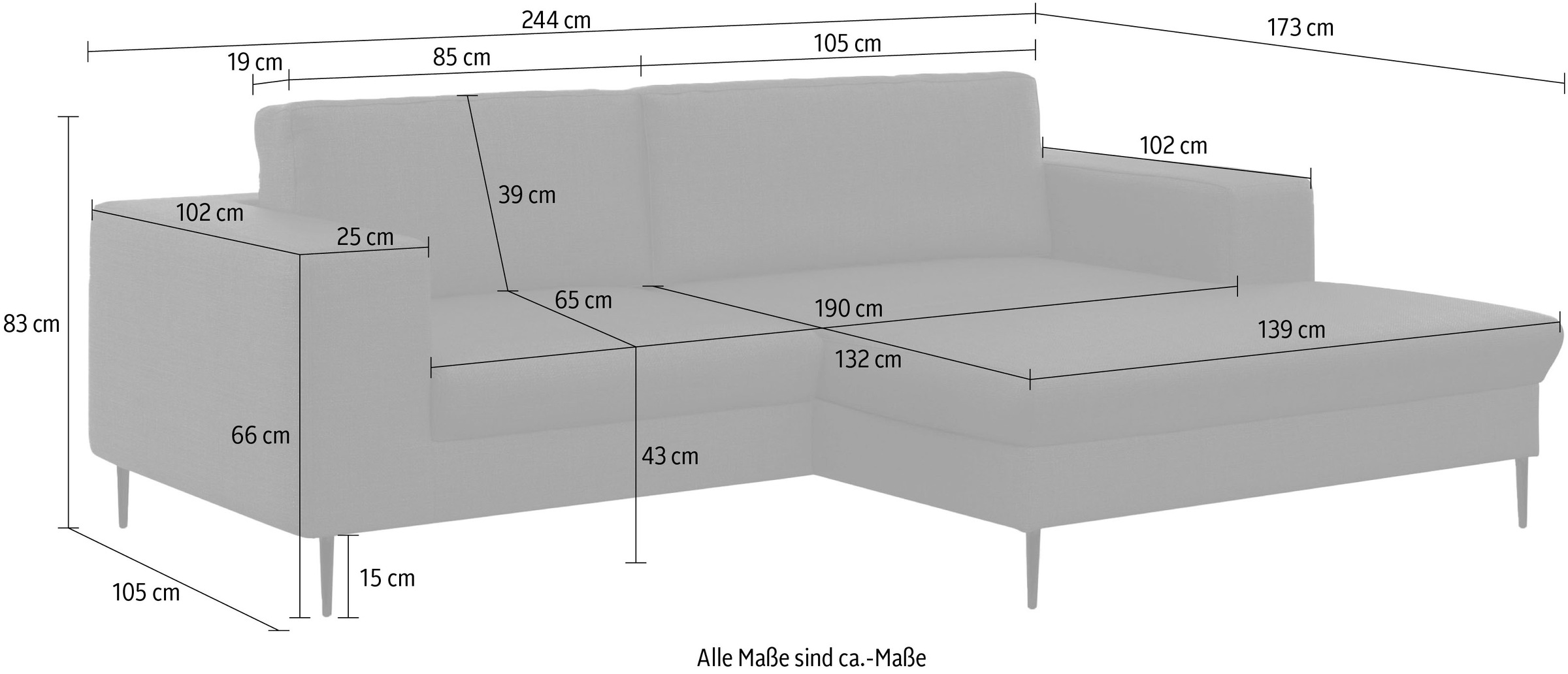 DOMO collection Ecksofa »Modica L-Form«, moderne Optik mit grosszügiger RecamiÃ¨re, auch in Cord