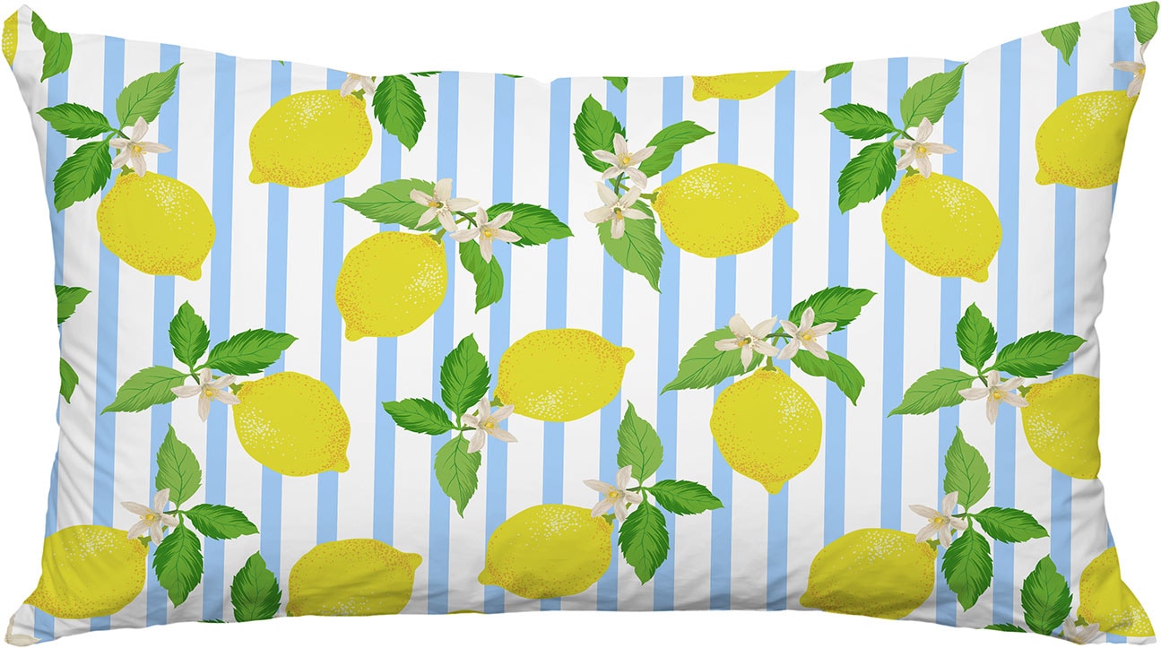 Image of queence Dekokissen "Zitronen mit Blüten" Premium Outdoor Kissenbezug; Format: 60x40 cm