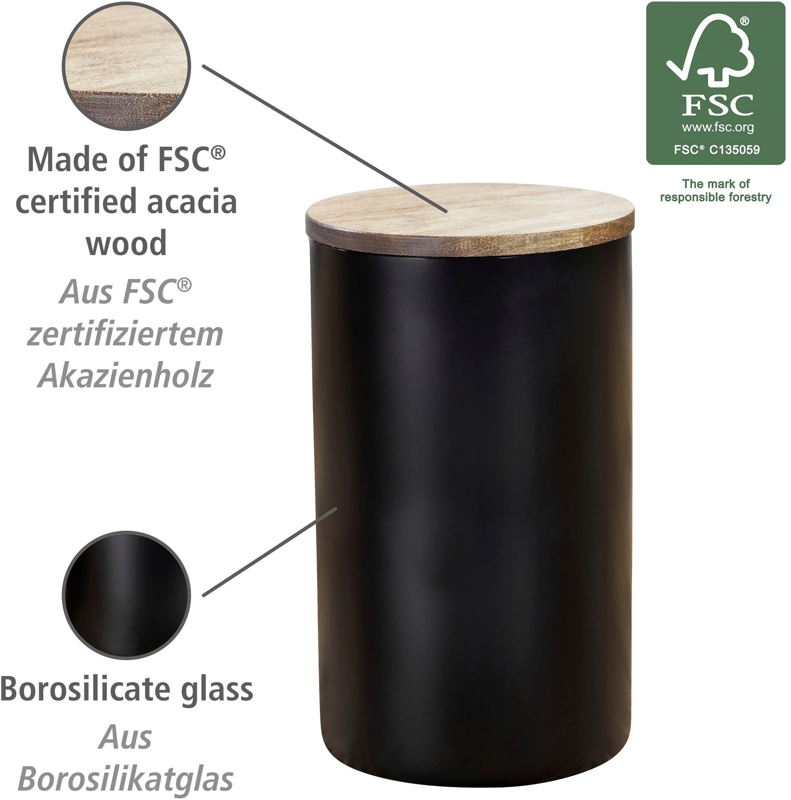 WENKO Vorratsdose »Mio«, (1 tlg.), Deckel aus FSC® zertifiziertem Akazienholz