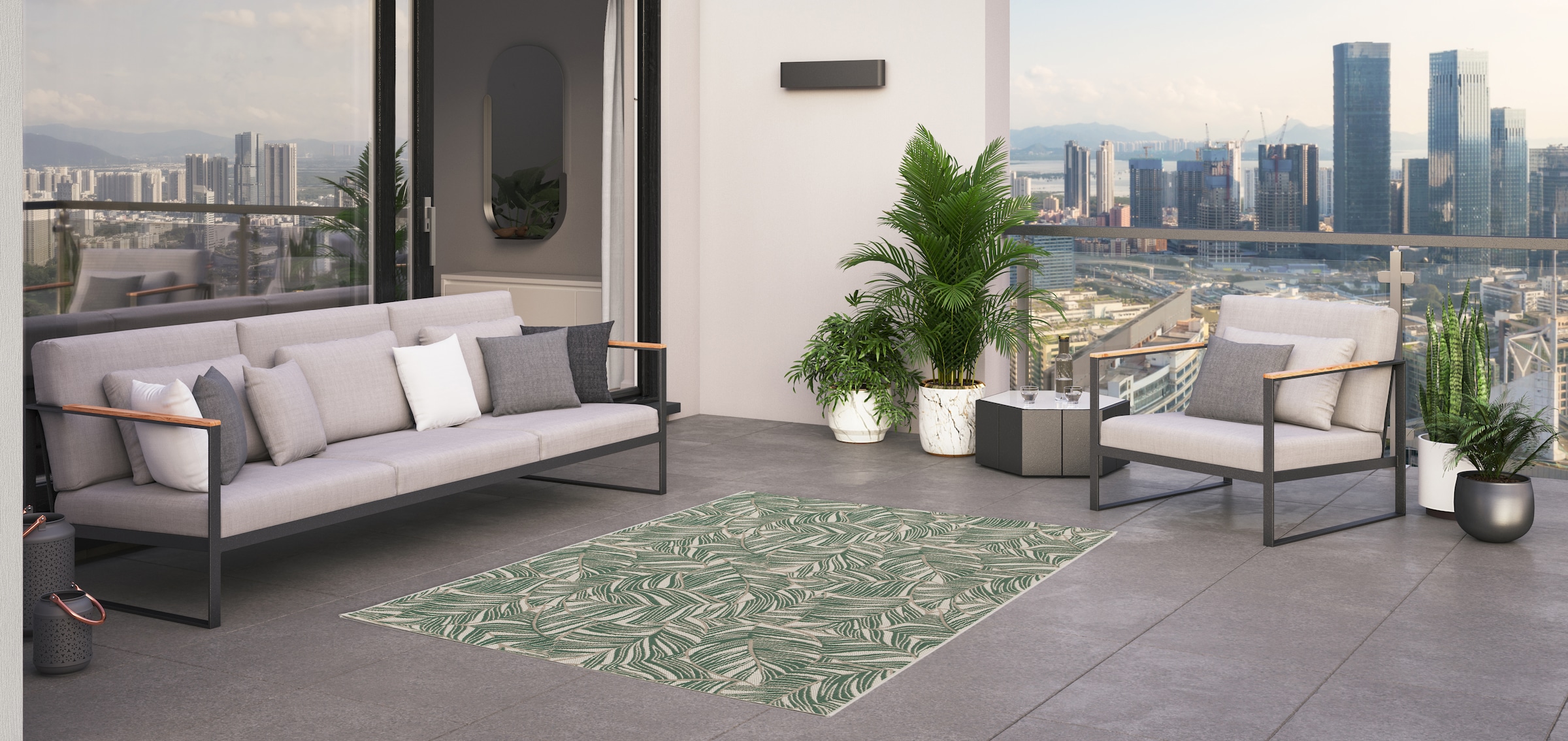Primaflor-Ideen in Textil Teppich »Outdoorteppich PARADISE - Leaves« rechteckig 4 mm Höhe Flachgewebe, Palmblätter, In- und Outdoor geeignet, wasserfest