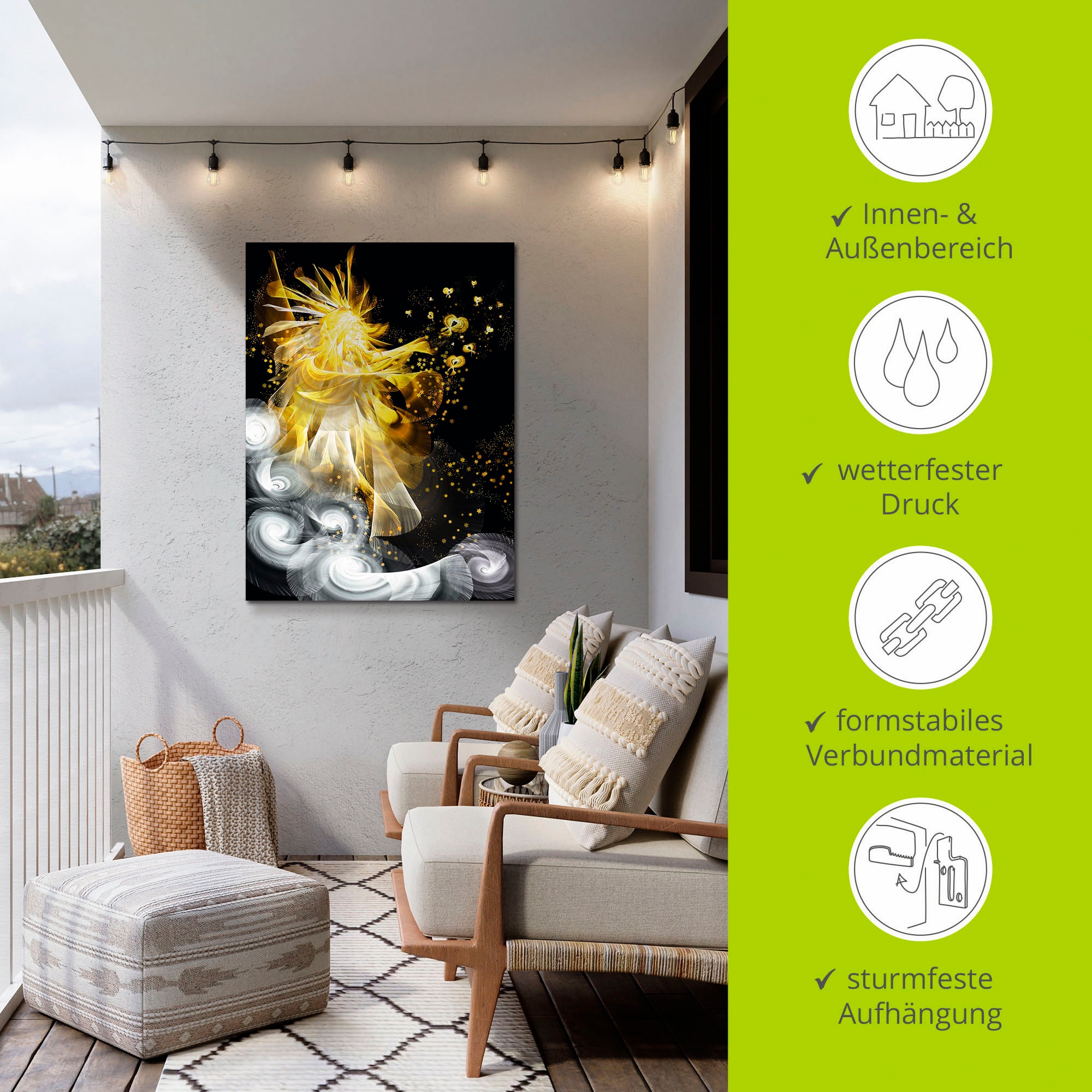 Artland Alu-Dibond-Druck »Goldener Schutzengel«, klassische Fantasie, (1 St.), für Innen- und Aussenbereich geeignet, Outdoorbild