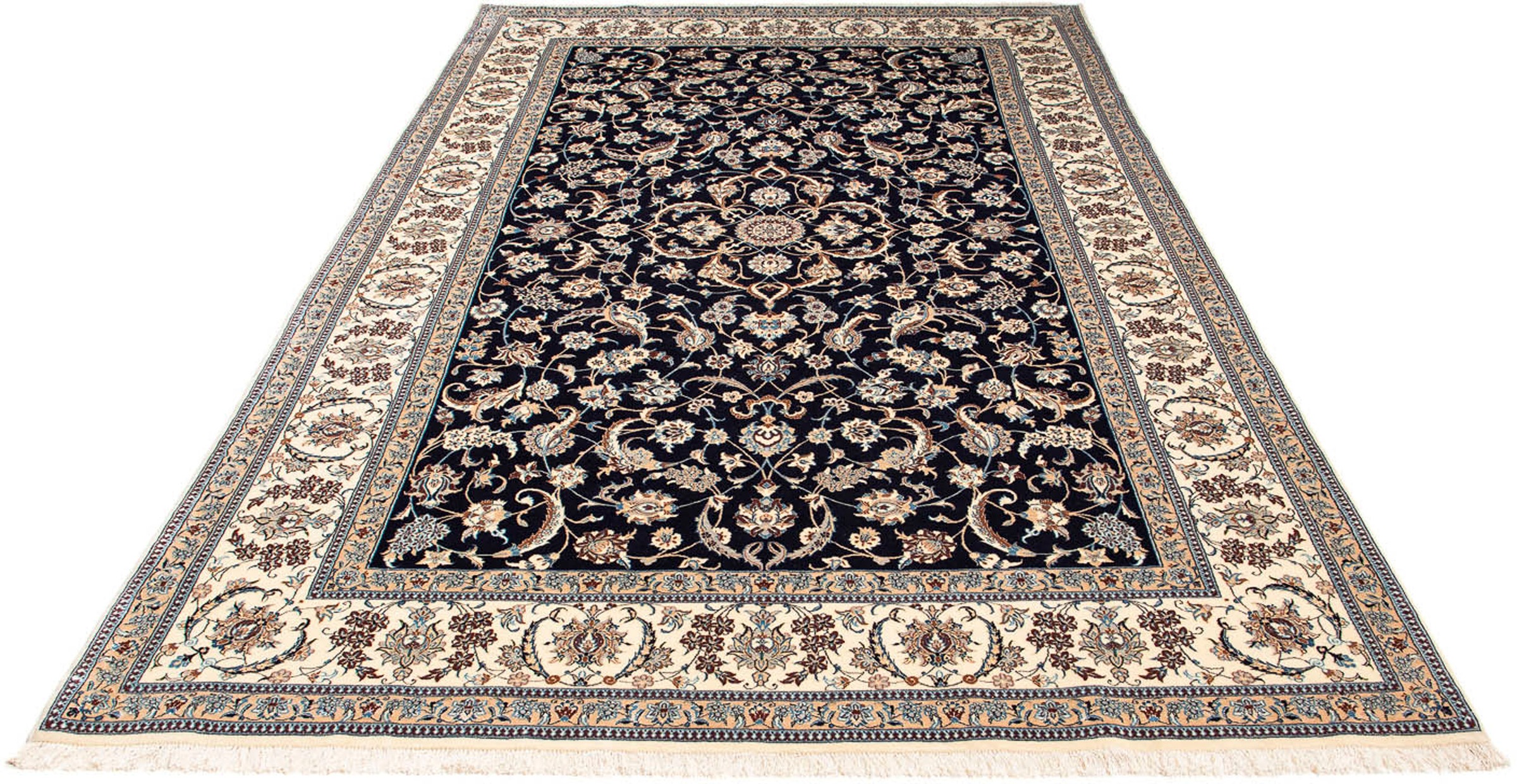 Image of morgenland Orientteppich »Perser - Nain - Premium - 267 x 173 cm - dunkelblau«, rechteckig, 6 mm Höhe, Wohnzimmer, Handgeknüpft, Einzelstück mit Zertifikat bei Ackermann Versand Schweiz