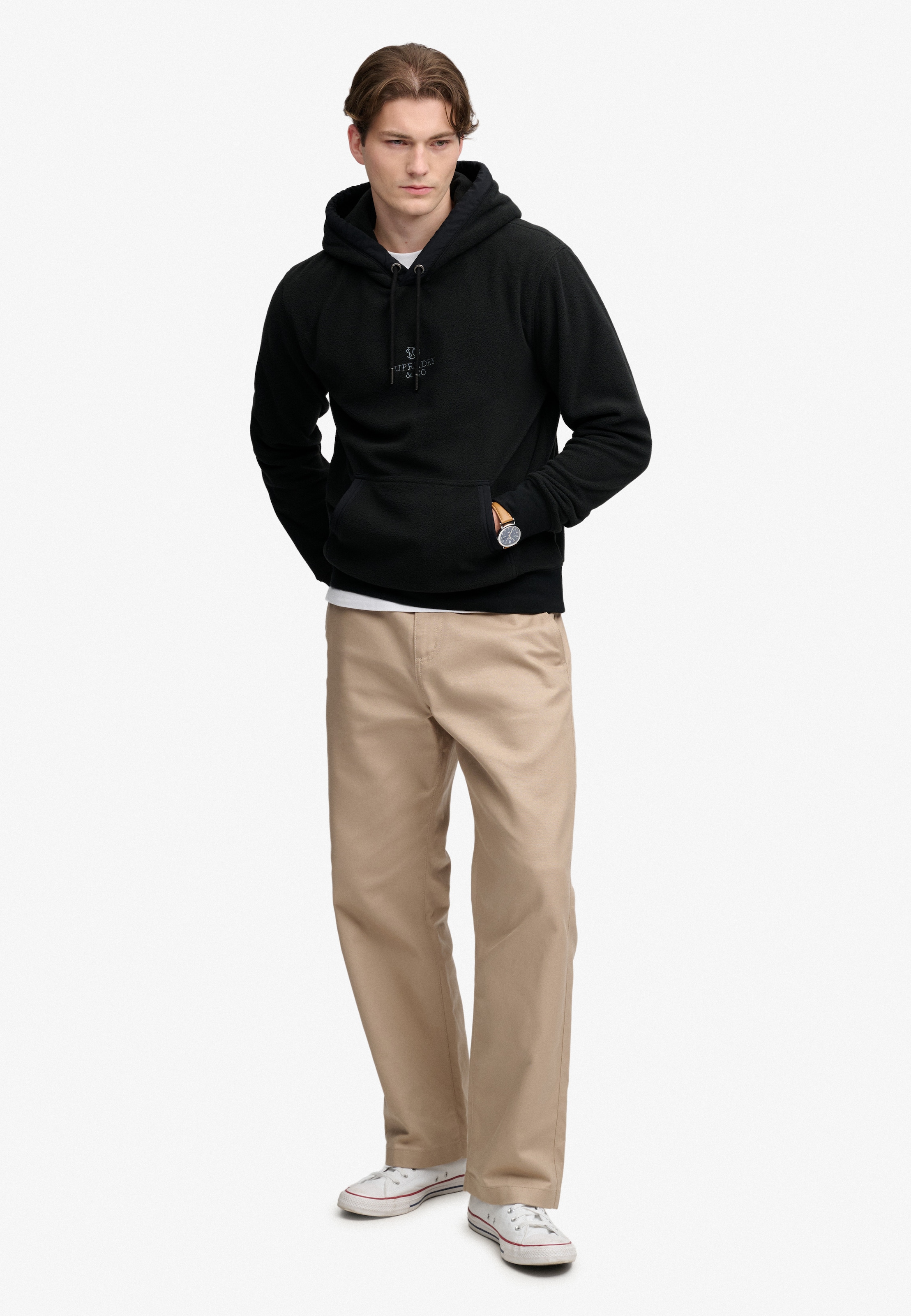 Superdry Sweat à capuche »MICRO LOGO FLEECE HOOD«, fibre synthétique, coupe ample
