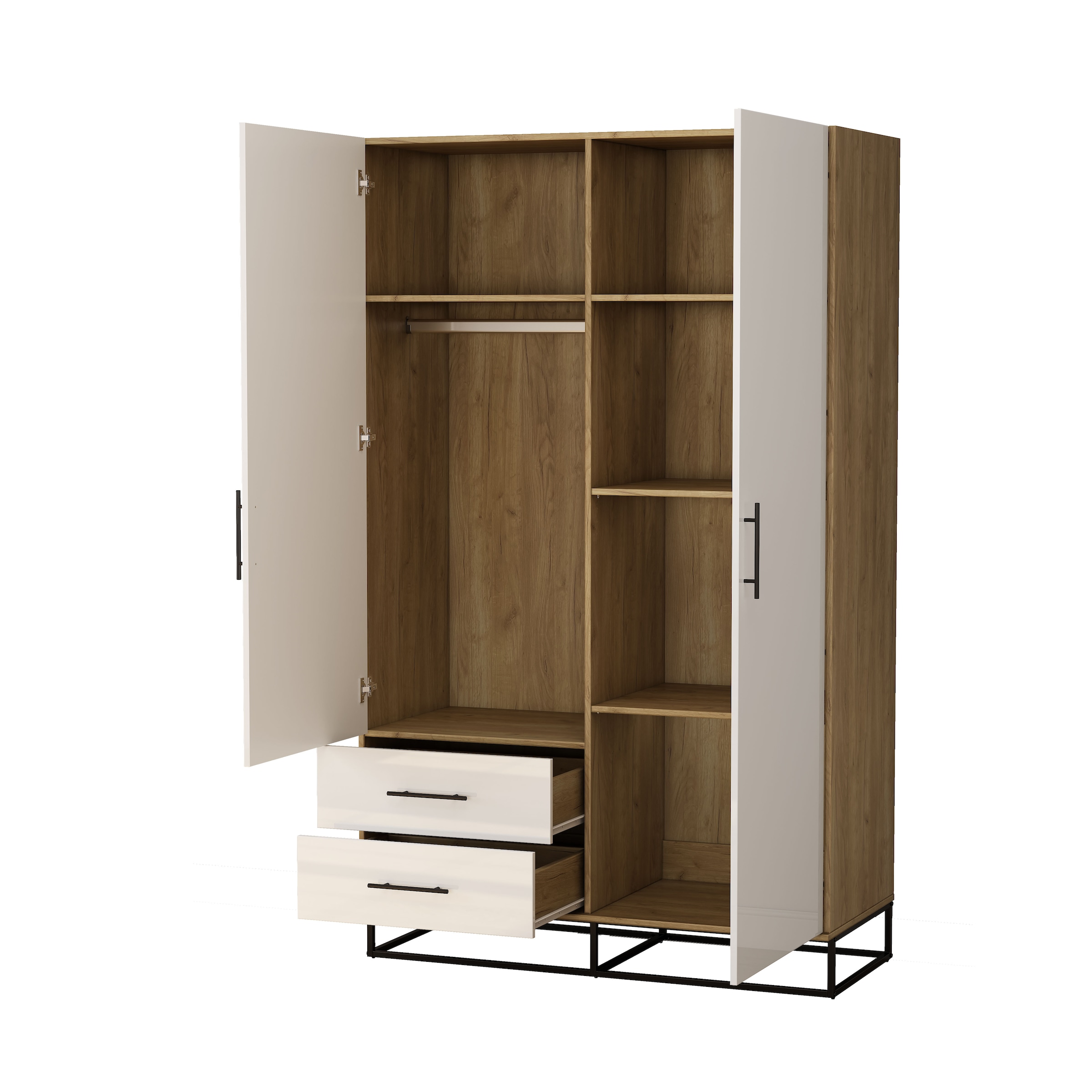 GOODproduct Kleiderschrank »Lucca Schlafzimmerschrank Garderobe Hochglanz Bestseller« Hochwertige schwarze Griffe und Kufengestell aus Metall, 