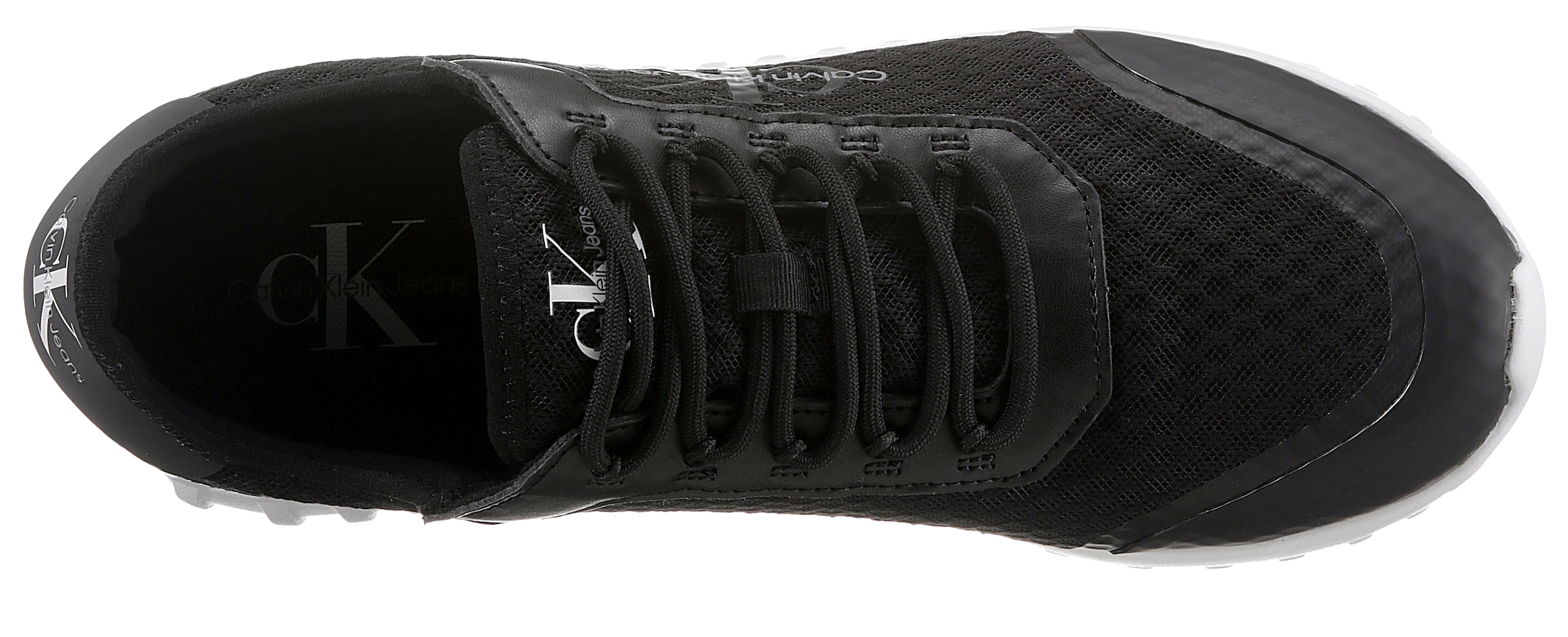Calvin Klein Jeans Sneaker »EVA RUNNER MONOLOGO«, mit weisser Laufsohle, Freizeitschuh, Halbschuh, Schnürschuh