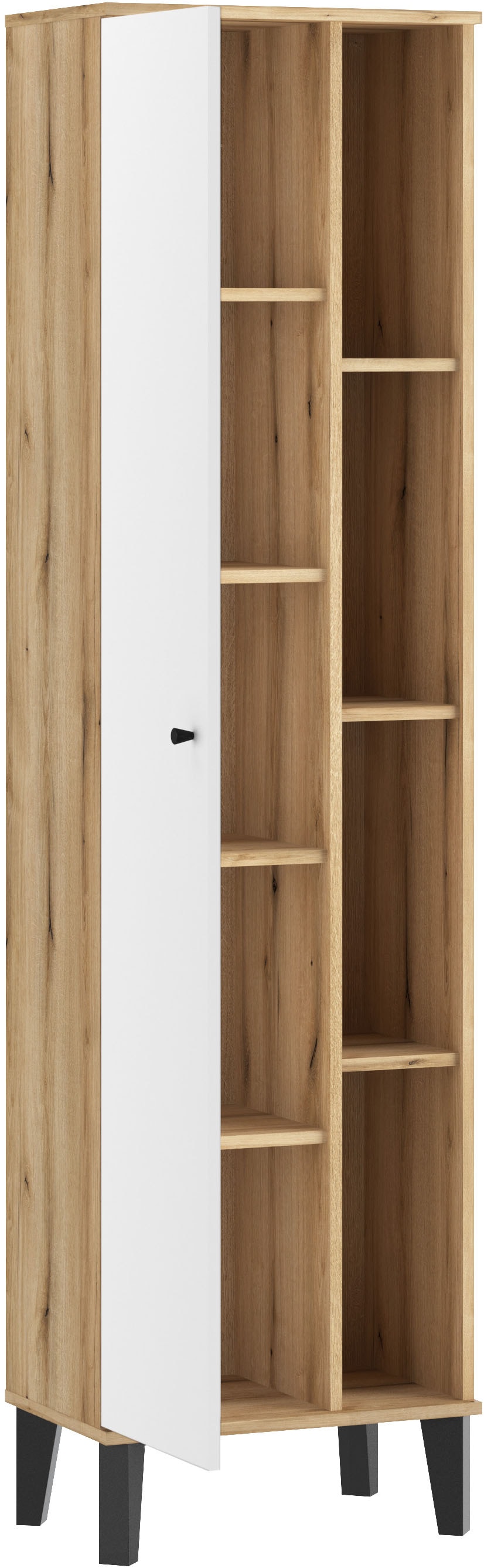 INOSIGN Armoire de rangement »Oslo, Badschrank mit Knopfgriff, Hochschrank im skandinavischen Design« in der Türfarbe Weiss oder Grau verfügbar, ausreichend Stauraum