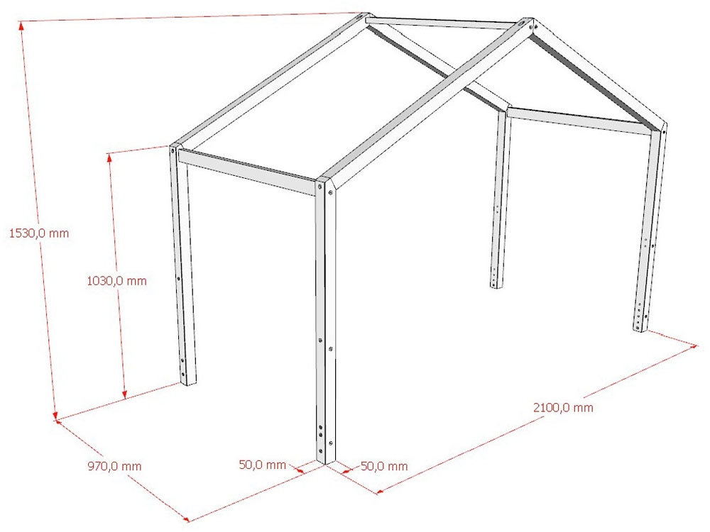 Vipack Hausbett »Dallas, Massivholzbett mit Dachaufbau umbaubar vom Boden- zum Daybett« inkl. Lattenrost, Rausfallschutz, Sprossen, 90 oder 140x200 cm breit,  stabil und standfest gebaut, wahlweise Kiefer massiv natur oder weiss