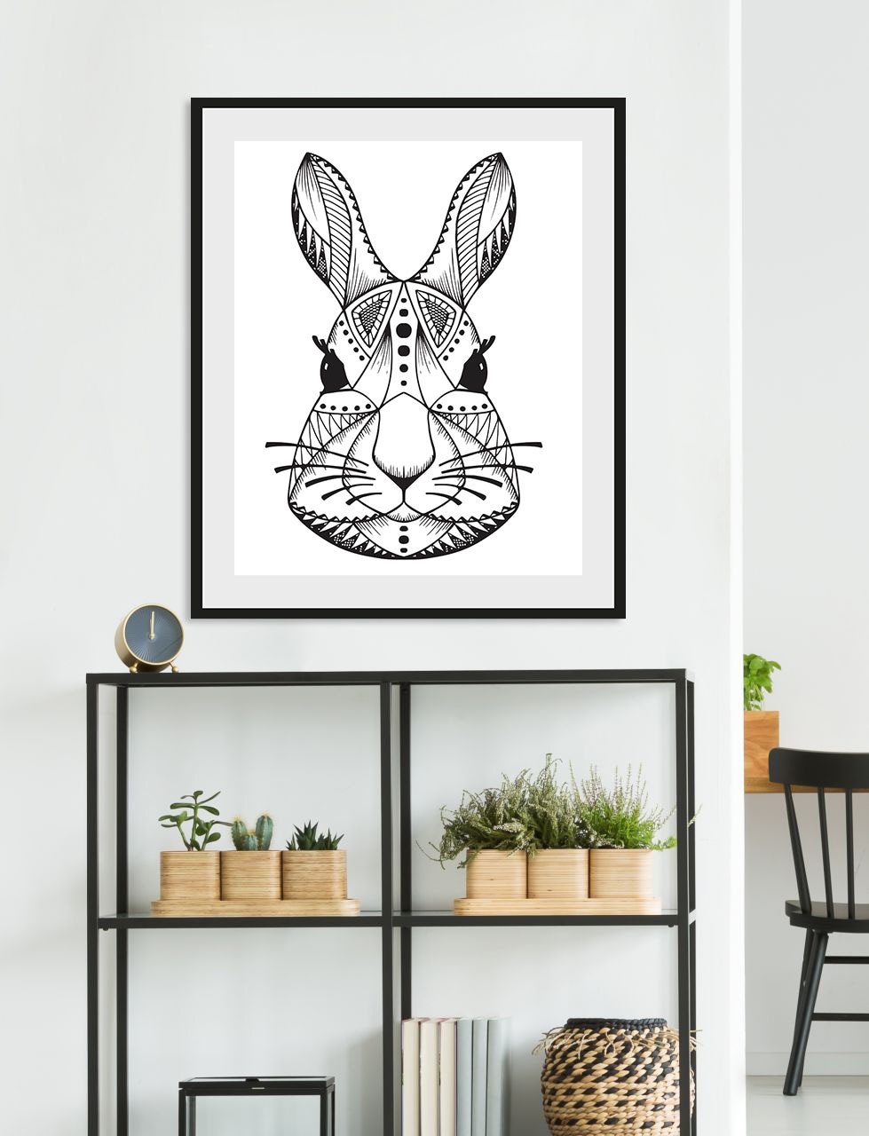 queence Bild »Edvin«, Hase-Hasen-Schwarz-Weiss-Kunst-Haustiere-Figuren-Abstrakt, (1 St.), HD Premium Poster-Druck inkl. Holzrahmen