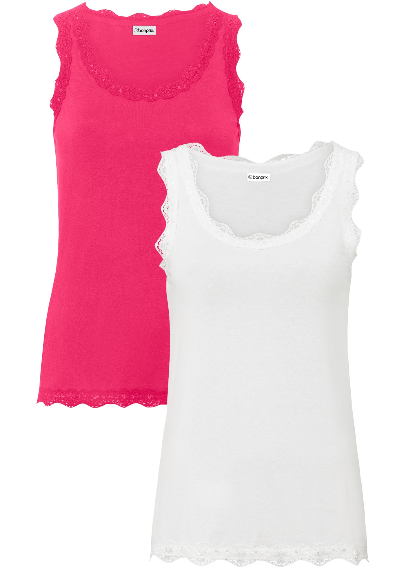 Image of bonprix Shirttop Packung, 2 tlg. schmale Passform, mit dekorativer Spitze, aus Viskose-Mix
