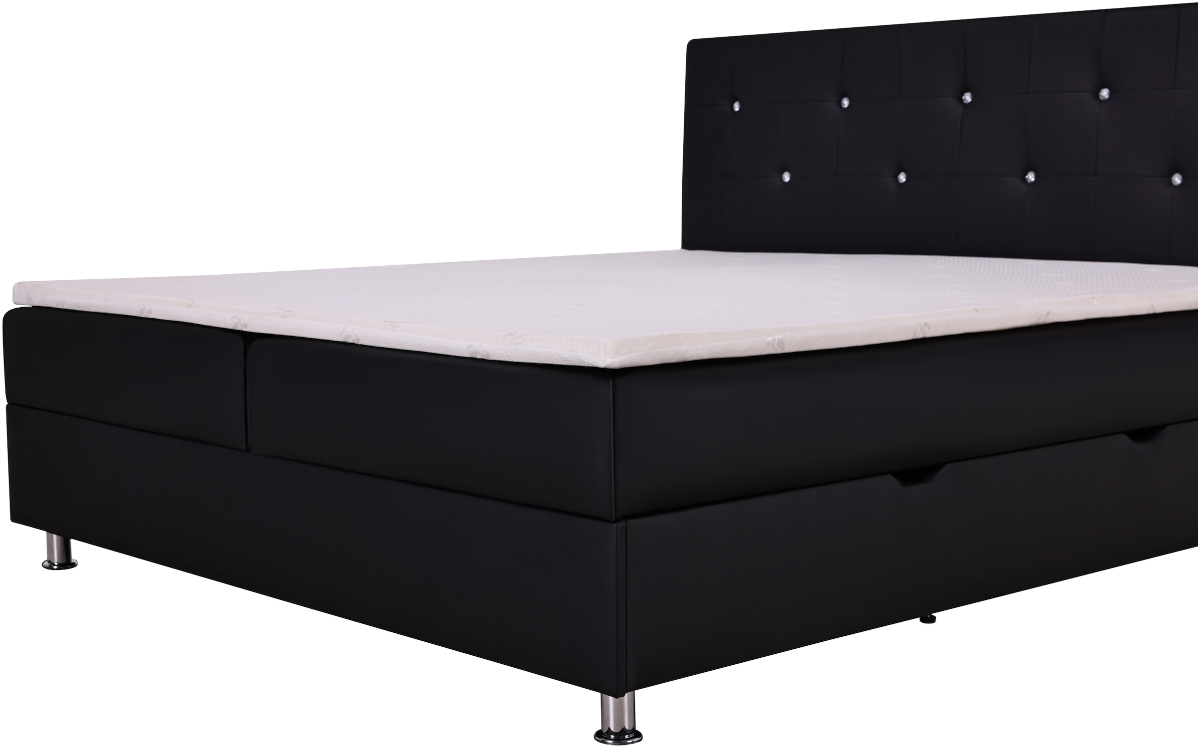 Home affaire Boxbett »Big Noux aus schwarzem Kunstleder mit Kristallsteinen im Kopfteil« inkl. Bettkasten, erhältlich in der Grösse 180x200cm