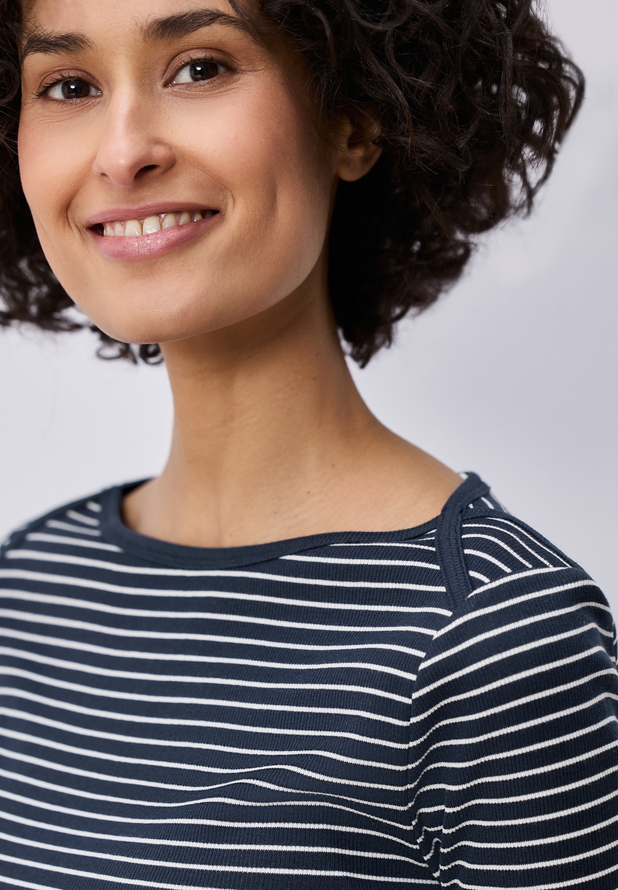 STREET ONE T-shirt à manches 3/4 mit Streifen und in Ripp-Qualität