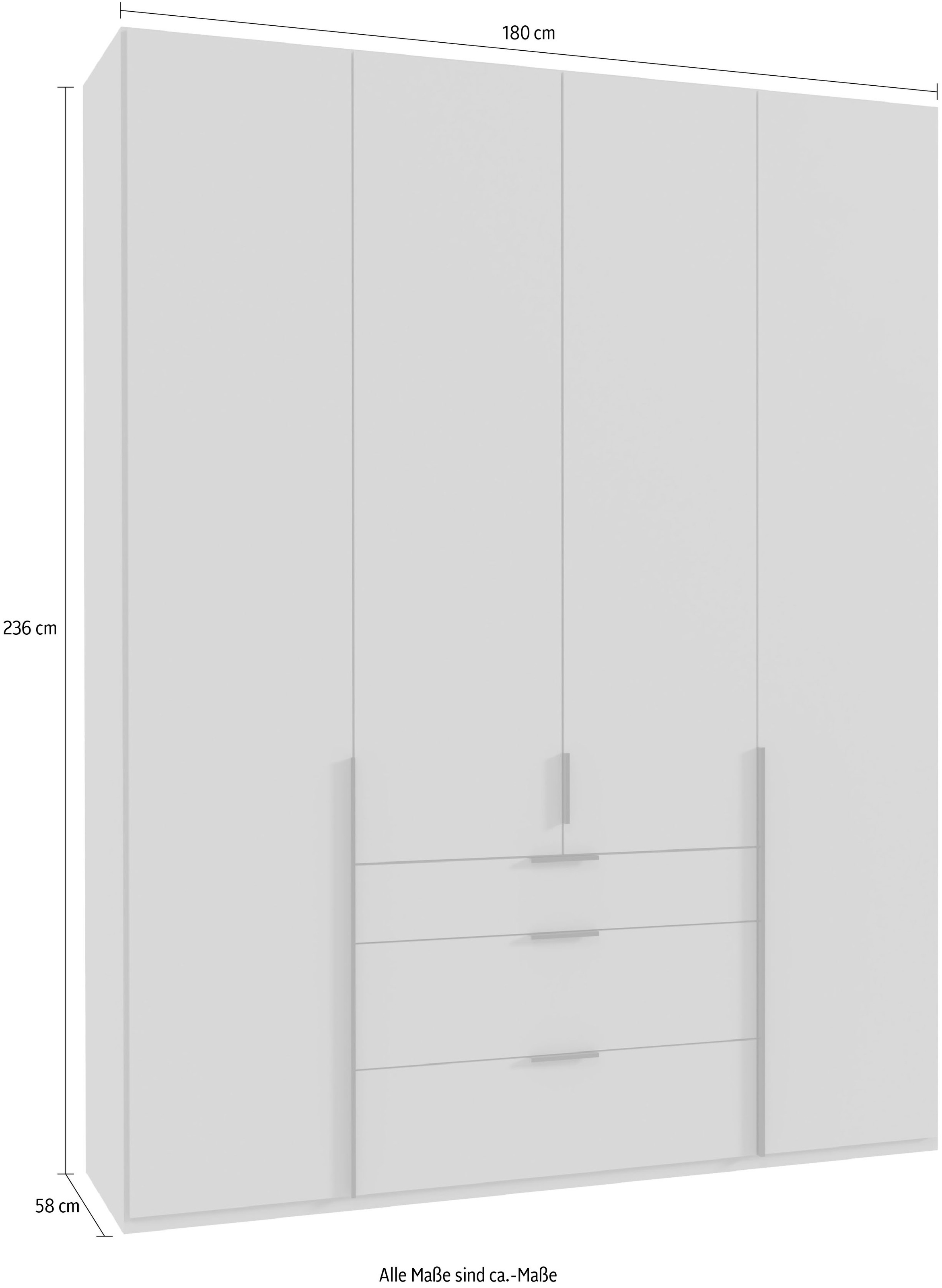 Wimex Drehtürenschrank »Mugano, 135 oder 180cm breit, 208 oder 236cm hoch, Made in Germany«, (mit langen Griffstangen aus Metall), wahlweise mit oder ohne Spiegel, mit Schubladen