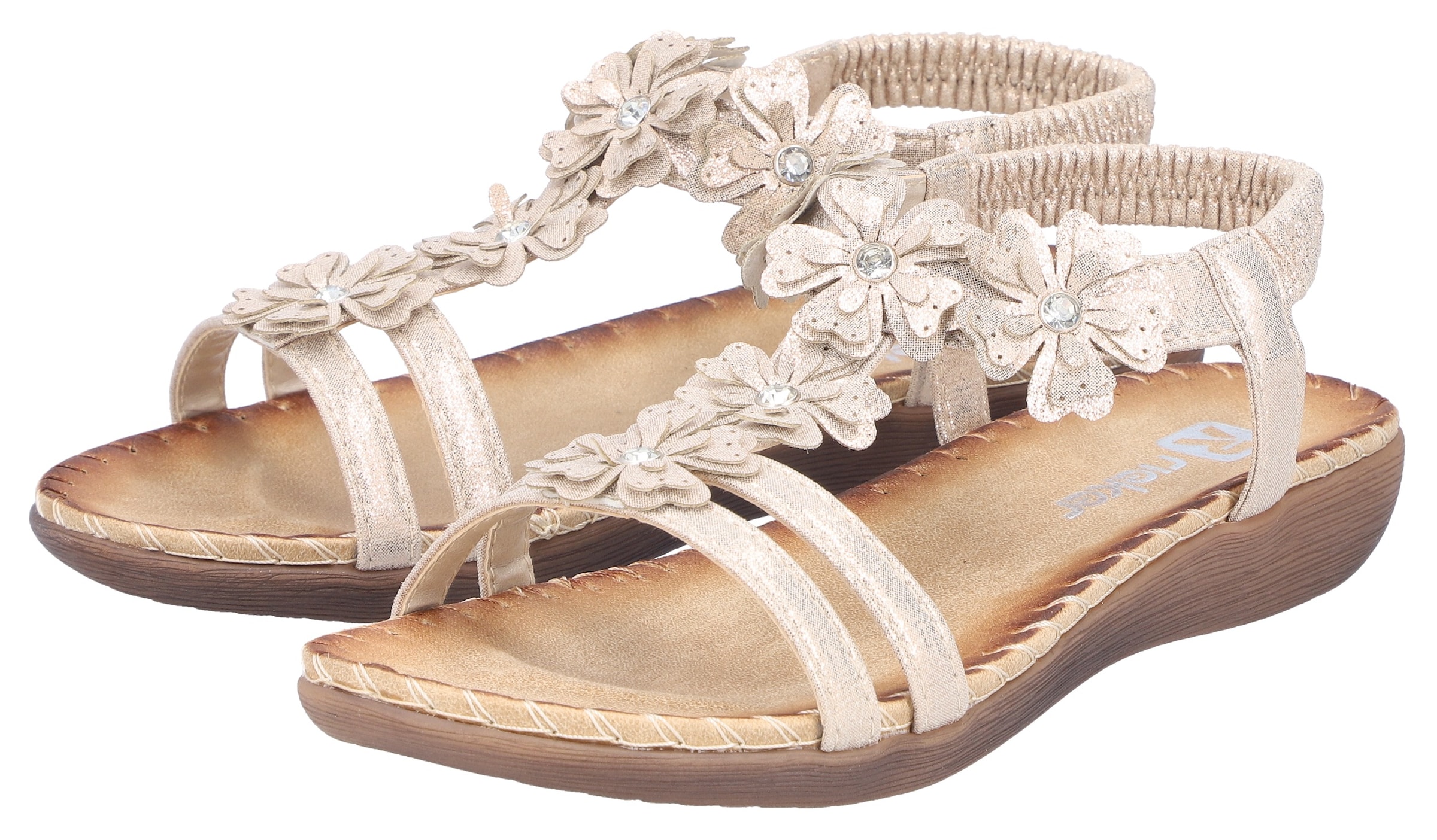 Rieker Sandale  chaussure d'été, chaussure de vacances avec décoration florale et strass