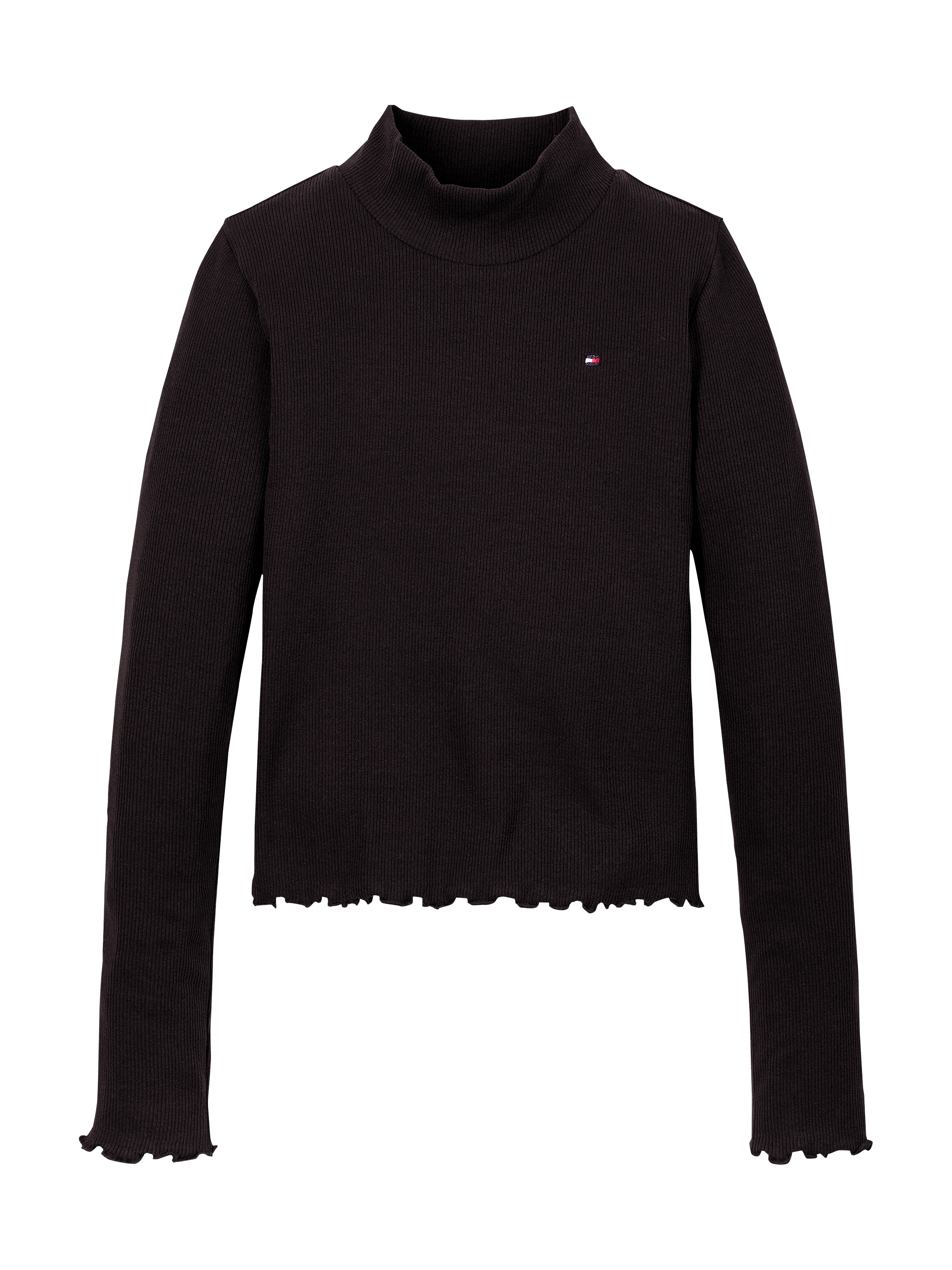 Tommy Hilfiger Langarmshirt »MOCK NECK RIB TOP LS«, mit Babylock-Saum, Logostickerei
