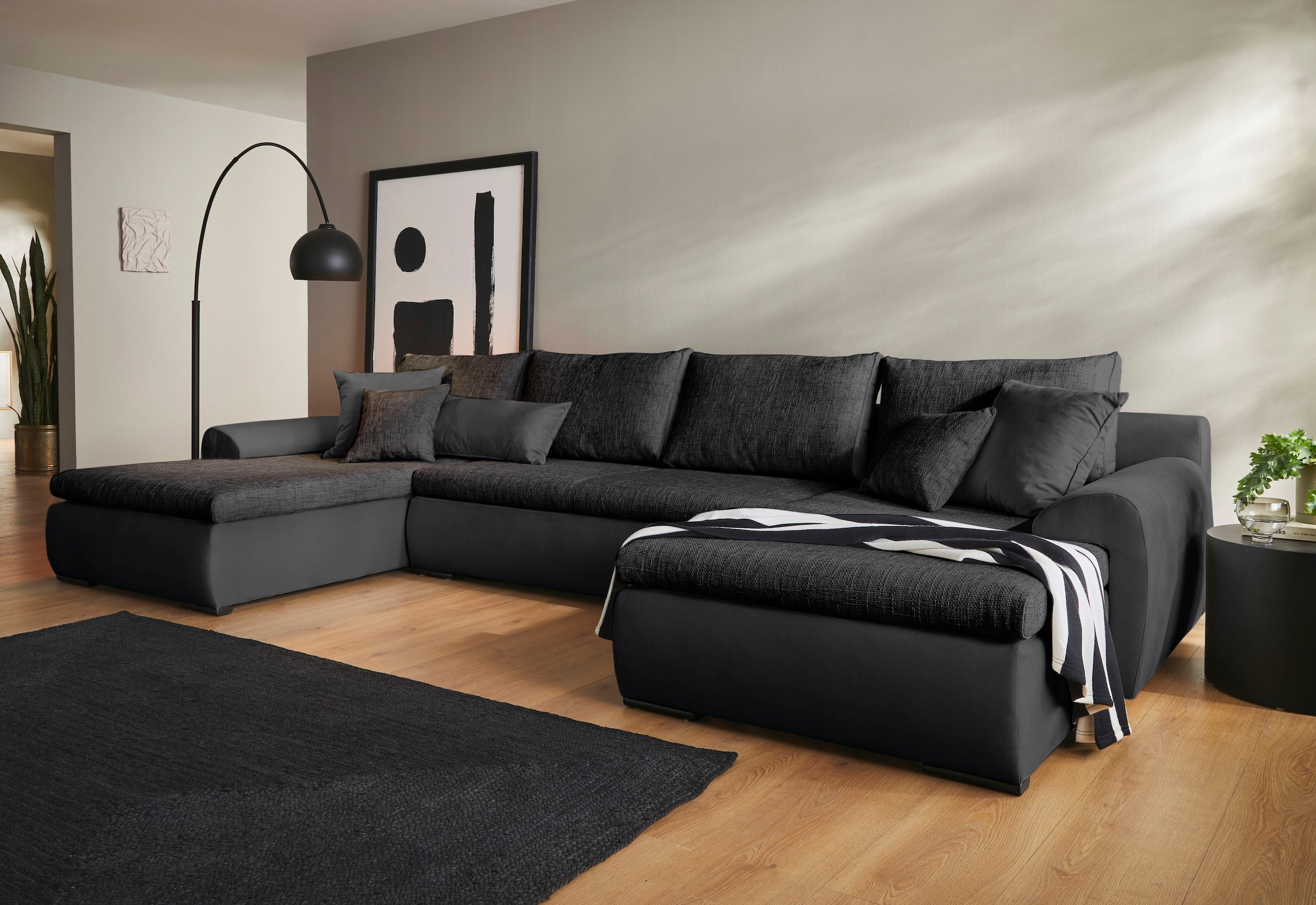 Home affaire Wohnlandschaft »Win U-Form, B: 366 cm - OTTO. Verlässliche Qualität.« Bettfunktion, Bettkasten & 5 Zierkissen
