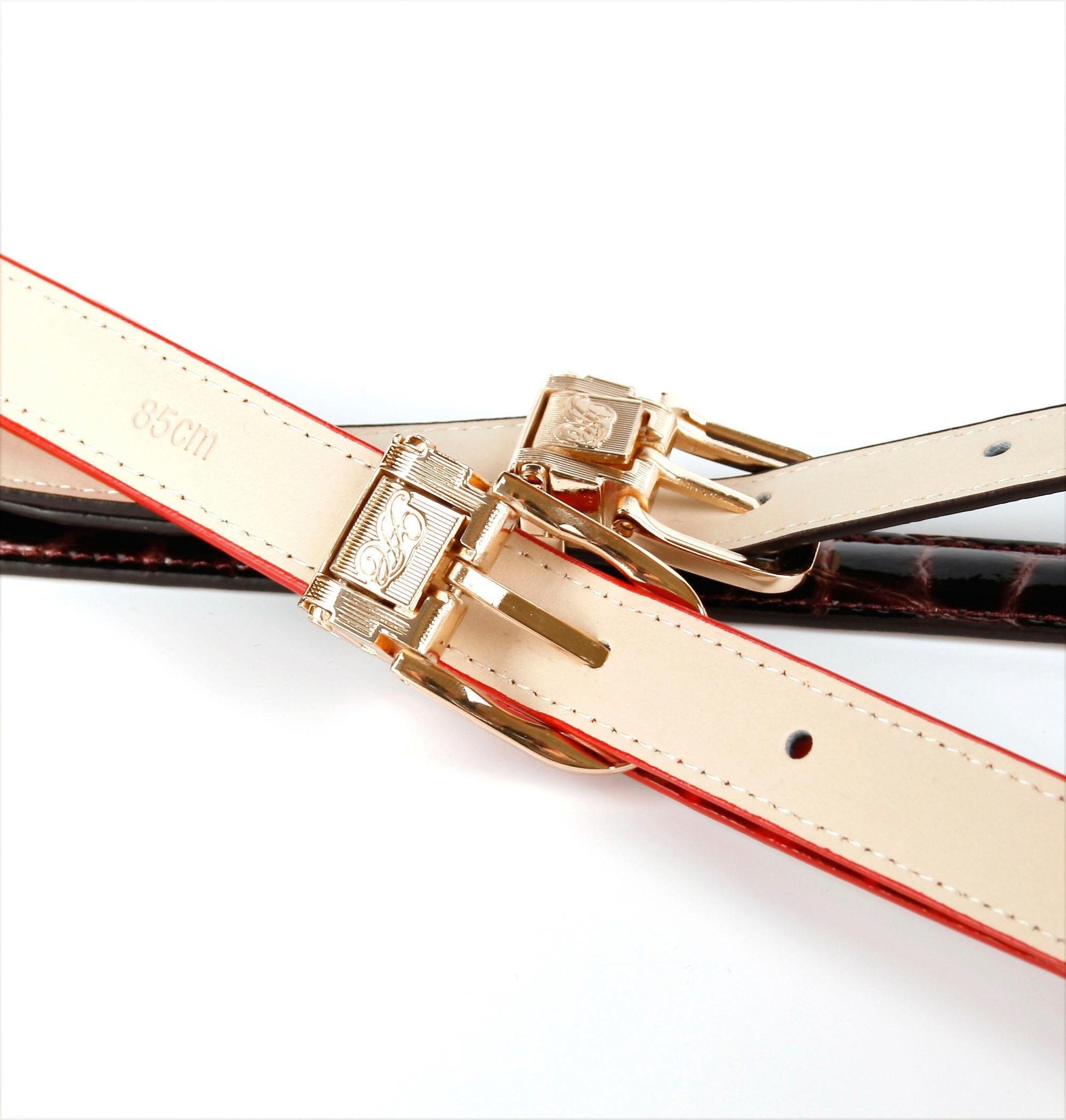 Anthoni Crown Ledergürtel in schmaler Form, Schließe rosegoldfarben