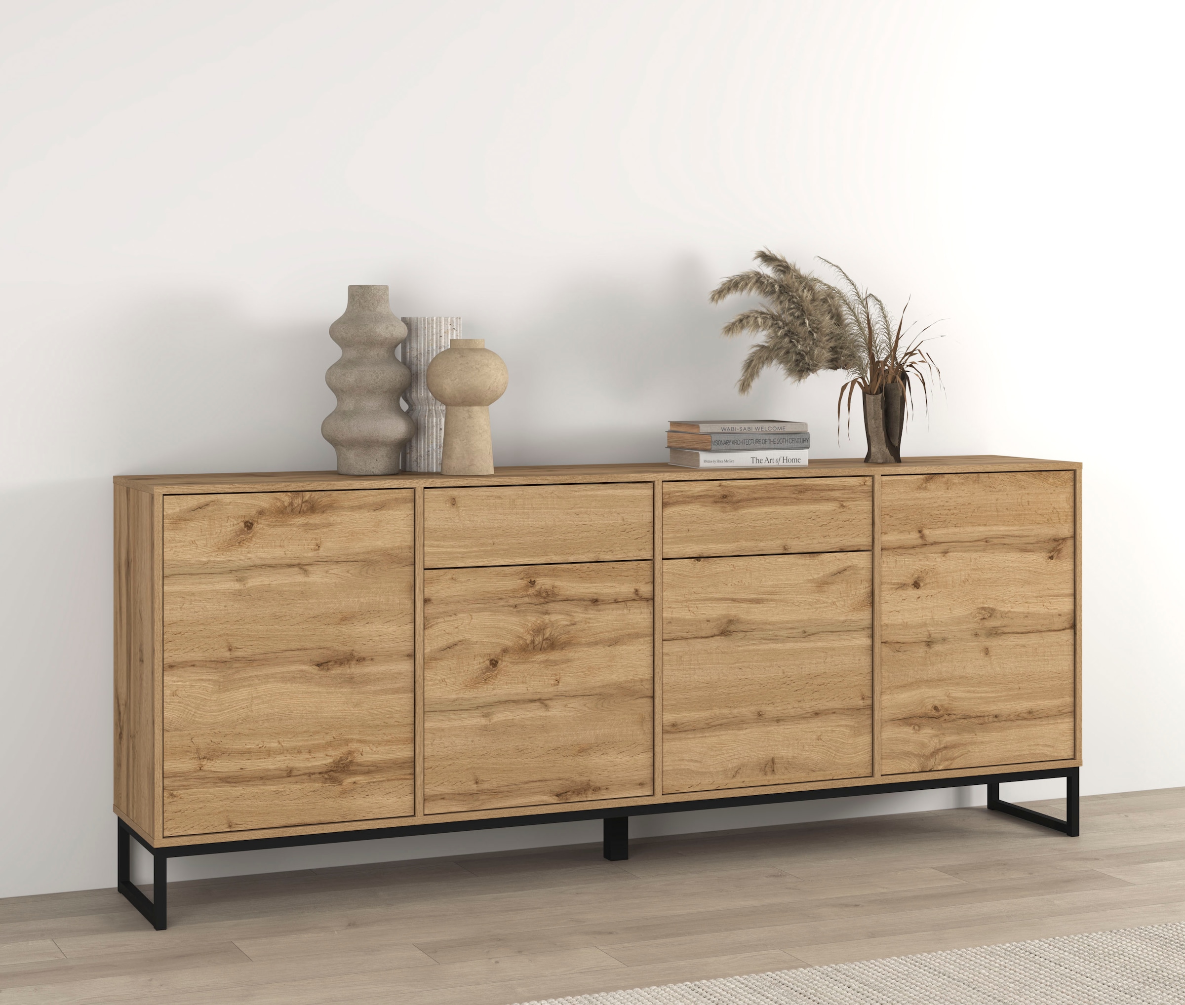 GOODproduct Sideboard »Loft, Breite 208,5 cm, grifflose Kommode 4 Türen/2 Schubkästen.« Schubladenschrank mit viel Stauraum, Einlegeböden verstellbar