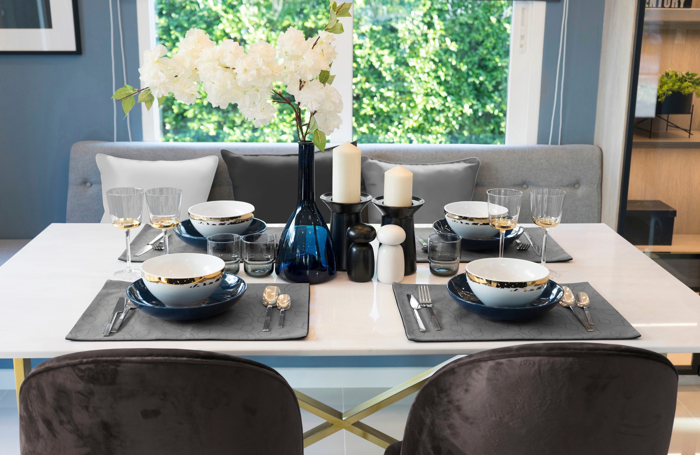 Wirth Platzset "Westport" Made in Germany, Jacquard Dekostoff, Blatt-Design, Pflegeleicht