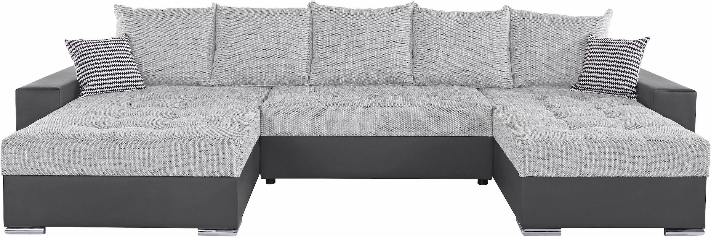COLLECTION AB Wohnlandschaft »XXL-Josy U-Form, Breite 333 cm, mit 2 Recamieren 77 & 97 cm«, inkl. Bettfunktion, Bettkasten, mit 5 gleich grossen Rückenkissen