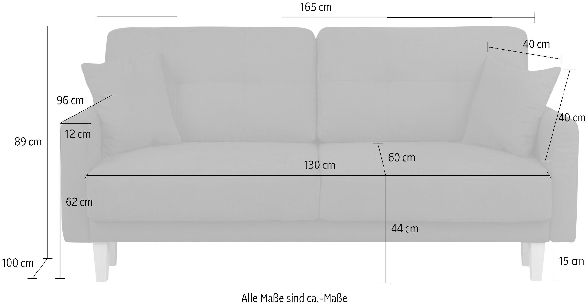 Home affaire 2-places »TRIPLO mit Wellenunterfederung, Masse B/T/H: 165/100/89 cm« Sofa mit Steppung im Rückenbereich, incl. Rückenkissen und Zierkissen
