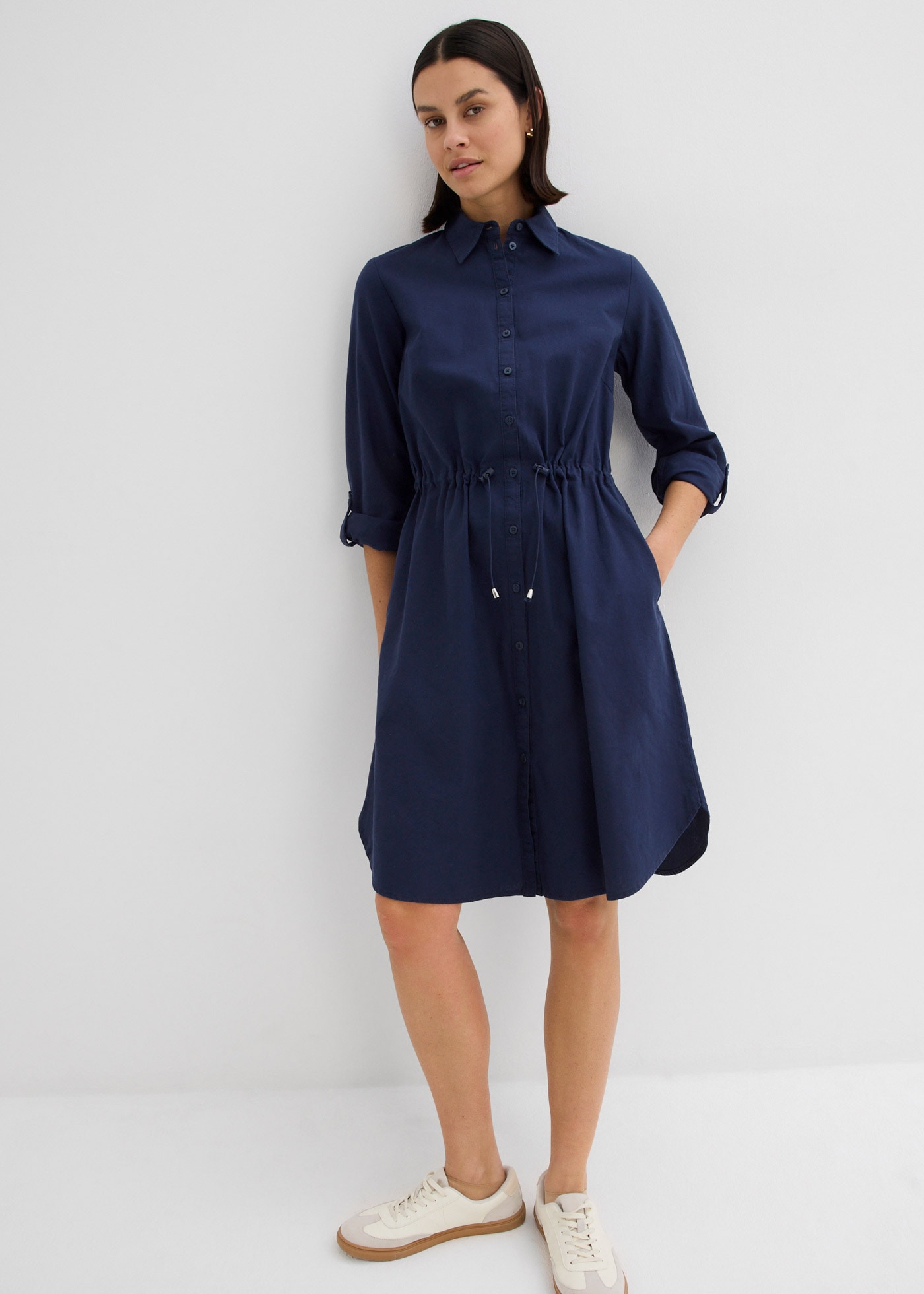 Image of bonprix Midikleid "Hemdblusenkleid aus Leinen-Baumwoll-Mix" 1 tlg. für lässigen Look, aus Leinen-Baumwoll-Mix, in A-Linie, mit Taschen