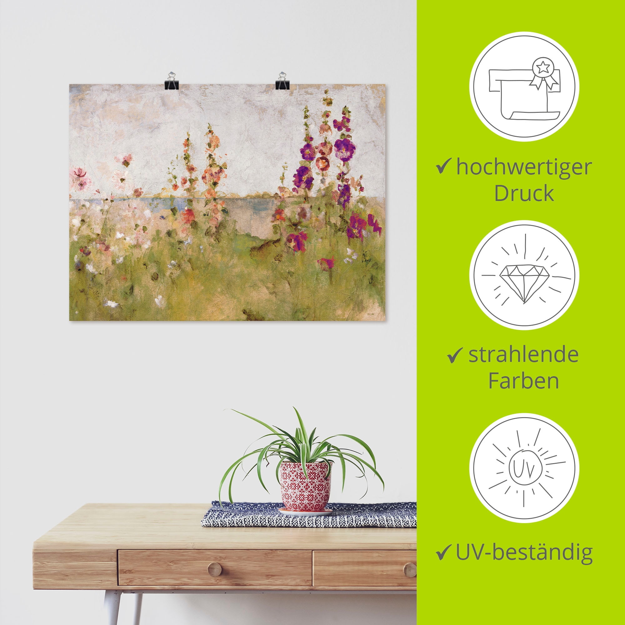 Artland Wandbild »Stockrosen am Meer« Blumen 1 Stk. tlg. als Leinwandbild, Poster in verschied. Grössen