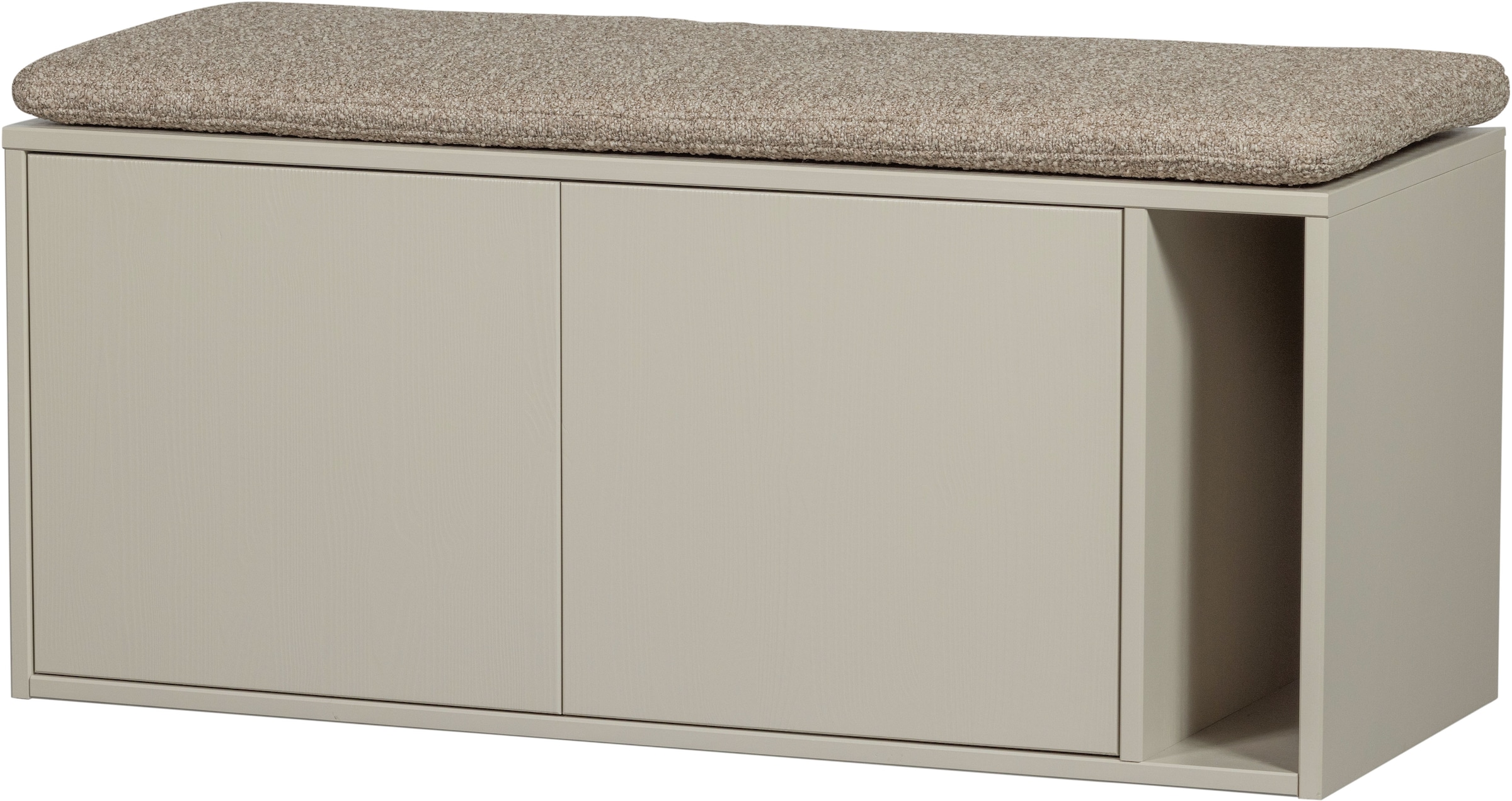 Image of WOOOD Sitzbank "Settle Down FSC-Kiefernholz mit Bouclé-Kissen, H 50 x B 108 x T 44 cm" Kabeldurchführung, Maximale Verschleissfestigkeit, Pfleigleicht