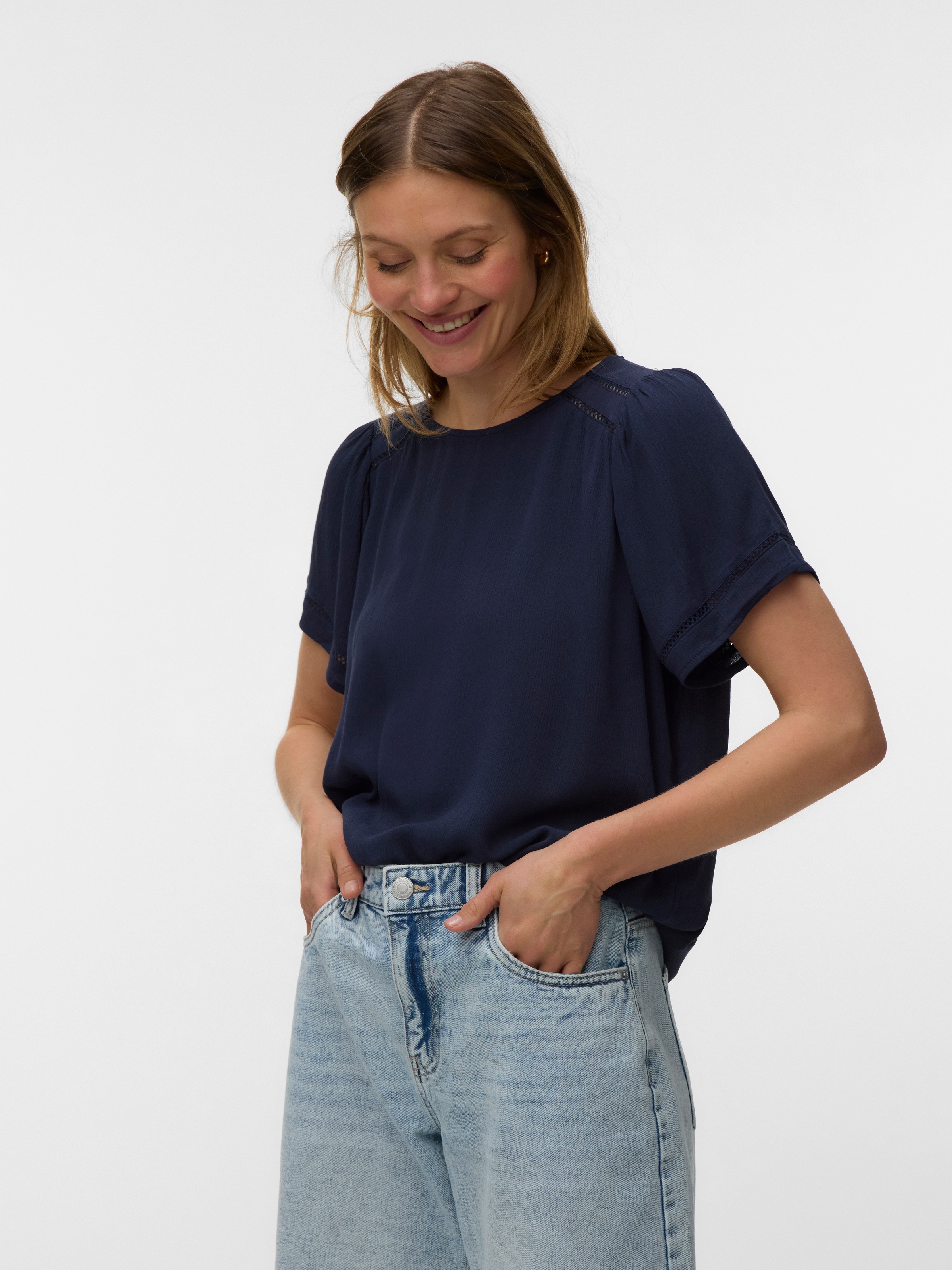 Image of Vero Moda Shirtbluse "VMMENNY LACE SS TOP WVN GA" Viskose, regular fit