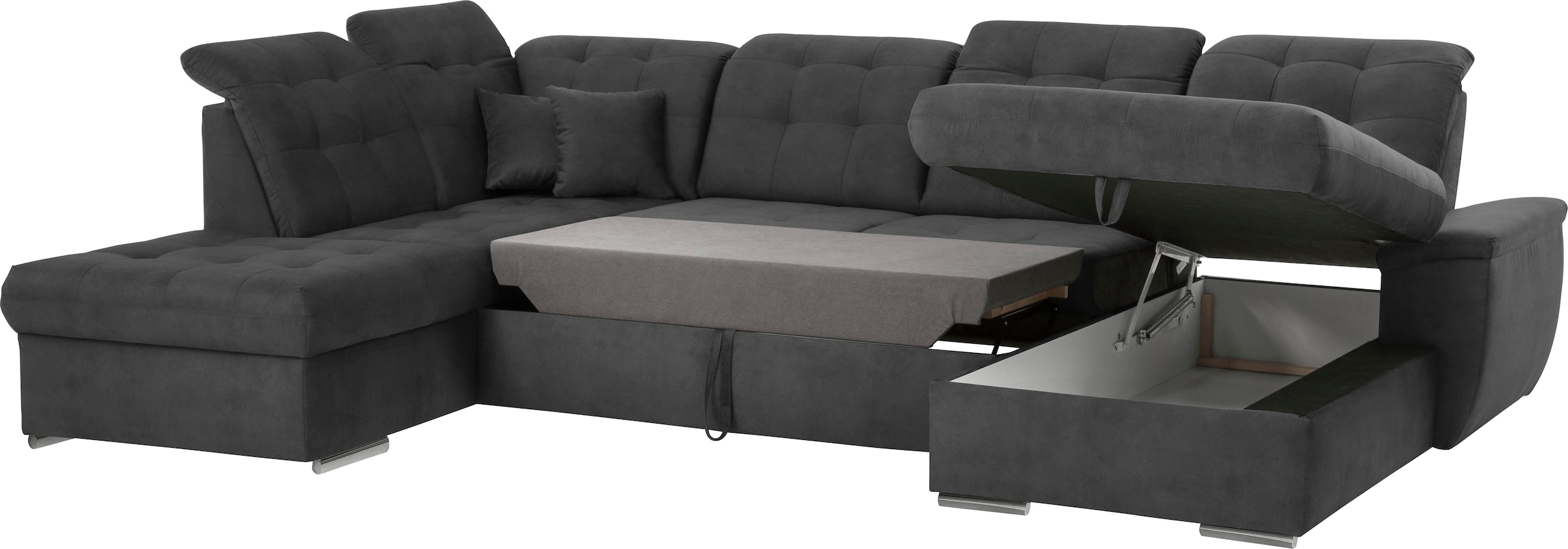 exxpo - sofa fashion Wohnlandschaft »Durango, aufwendige Sitz- und Rückenverarbeitung, bequem, U-Form«, inkl. Kopfteilverstellung, wahlweise mit Bettfunktion und Bettkasten