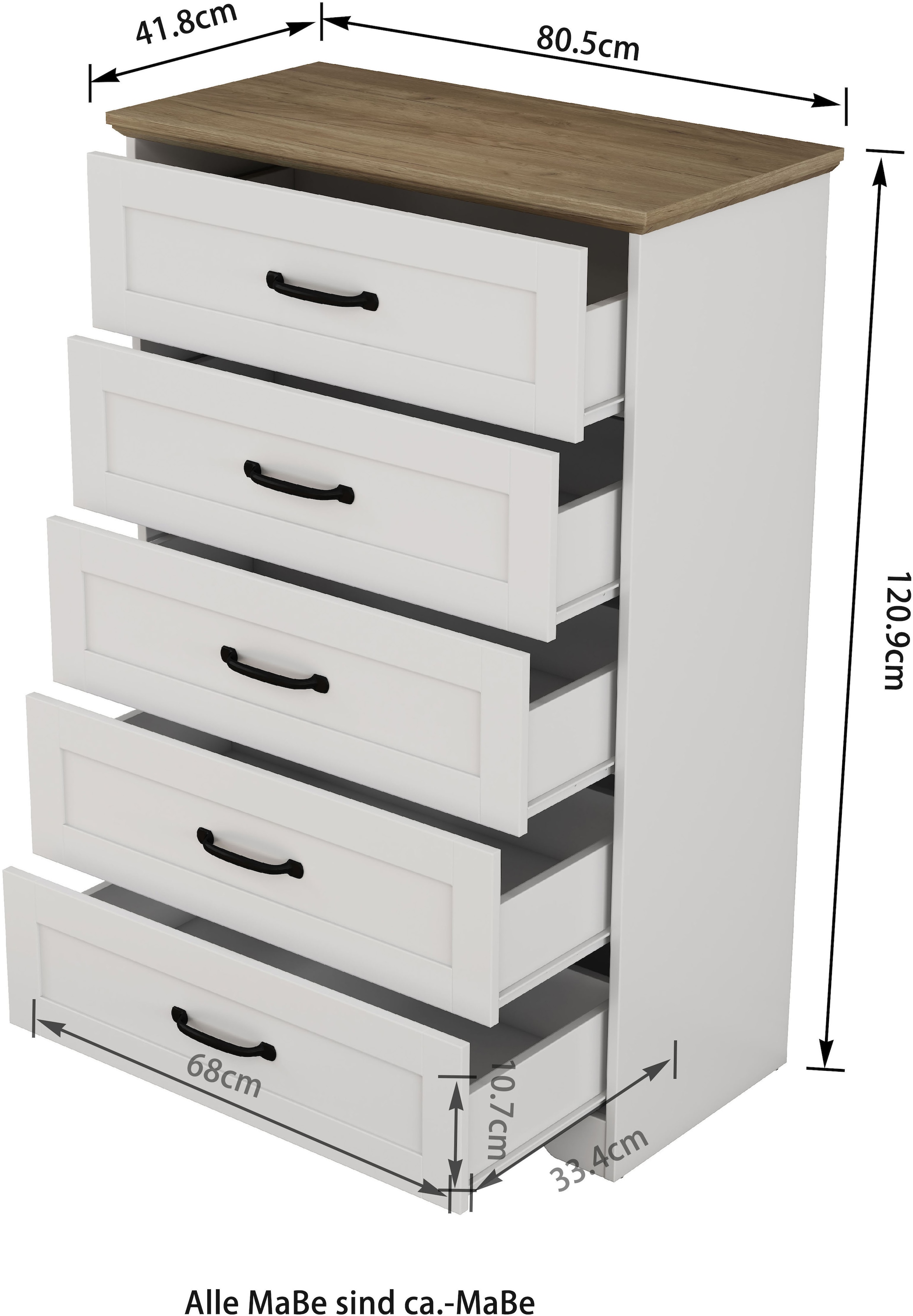 GOODproduct Schubkastenkommode »Emmilia Sideboard im Landhaus Design« Kommode mit viel Stauraum im Schlafzimmer,  Schubladenschrank Sideboard Wäscheschrank Skandi Design