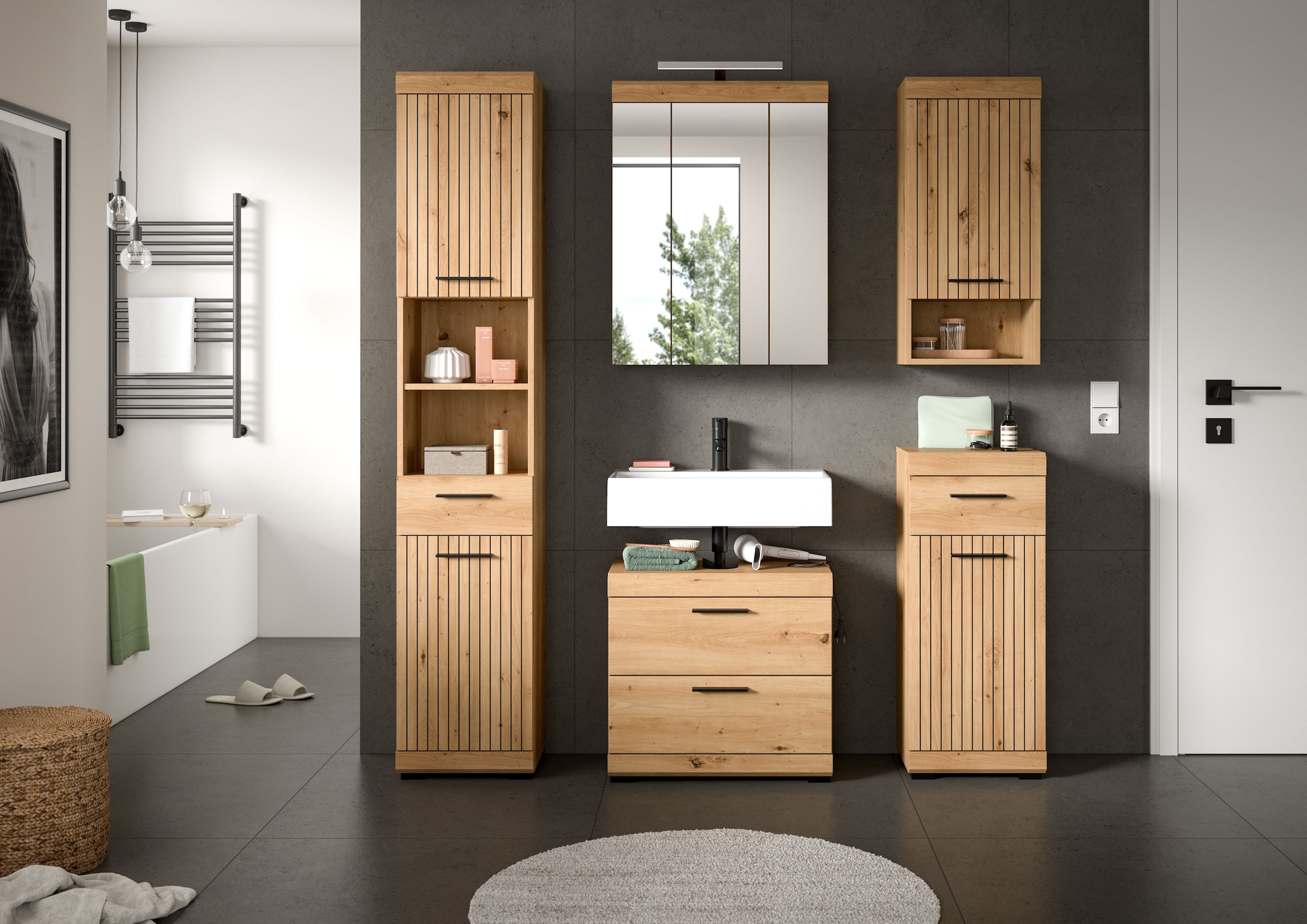 welltime Badmöbel-Set »SIENA, 5 teilig, inklusive LED Beleuchtung, bestehend aus:« Set, TOPSELLER!, 5 Stk. tlg.