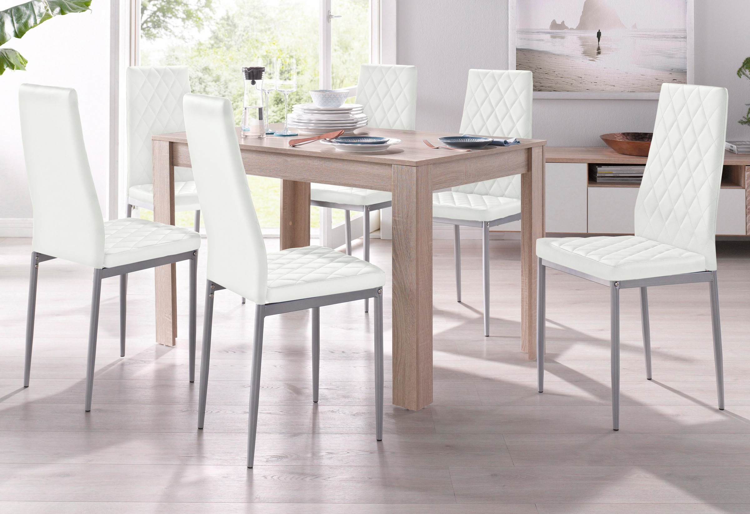 Image of GOODproduct Essgruppe Set, 5 Stk. tlg. mit Tisch in Eichefarben Sägerau, Breite 120 cm