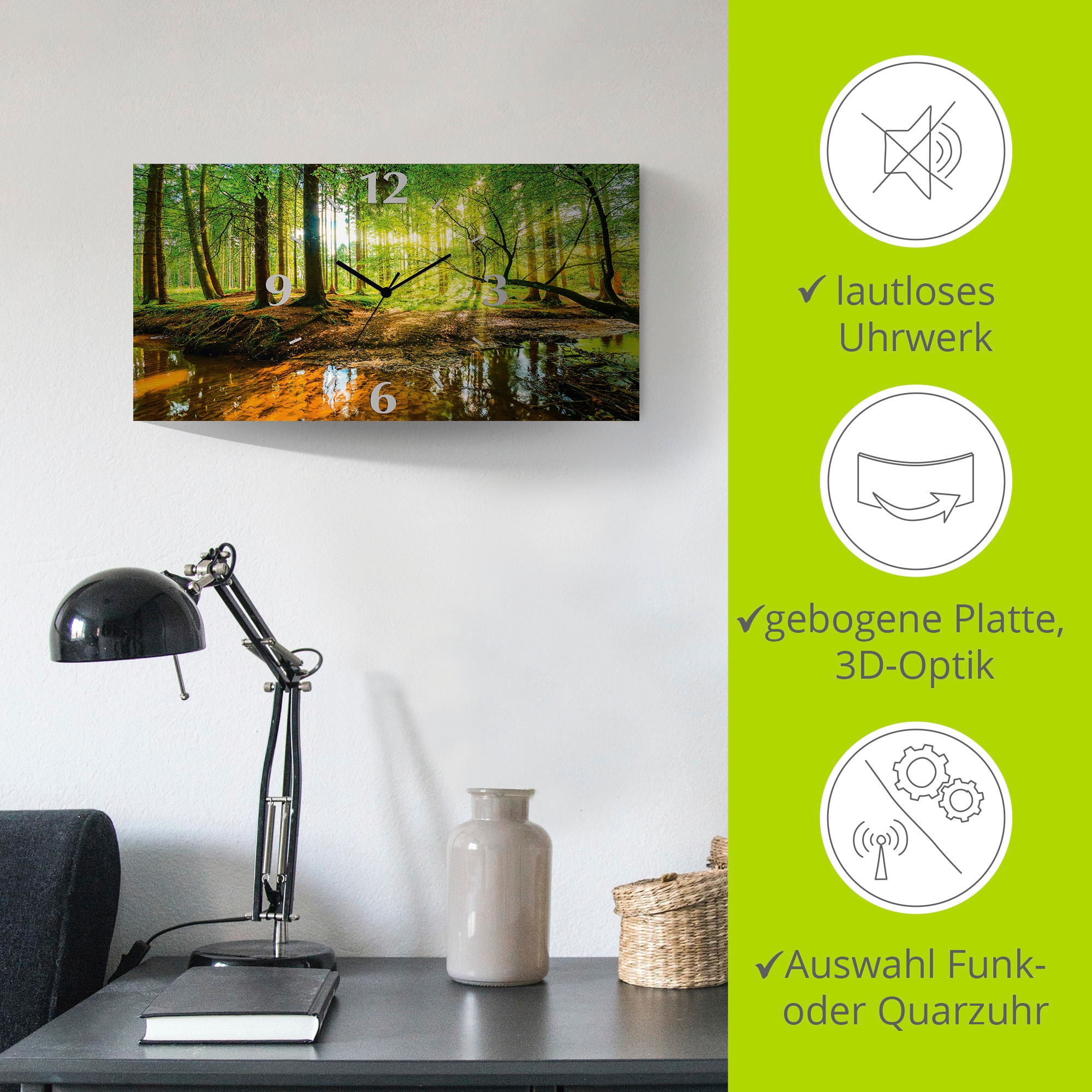 Artland Wanduhr »Wald mit Bach«, 3D Optik gebogen, mit Quarz- oder Funkuhrwerk, versch. Grössen