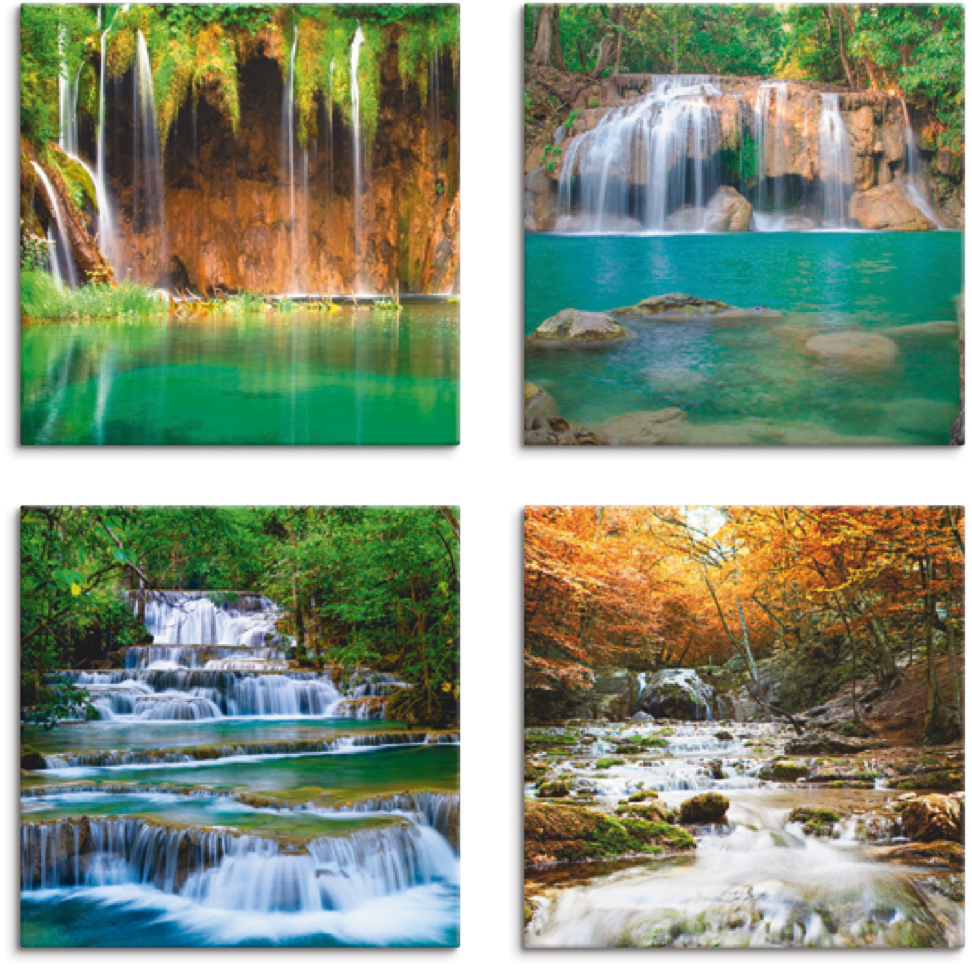 Image of Artland Leinwandbild "Schöner Wasserfall im Wald" Gewässer 4 Stk. tlg. 4er Set, verschiedene Grössen