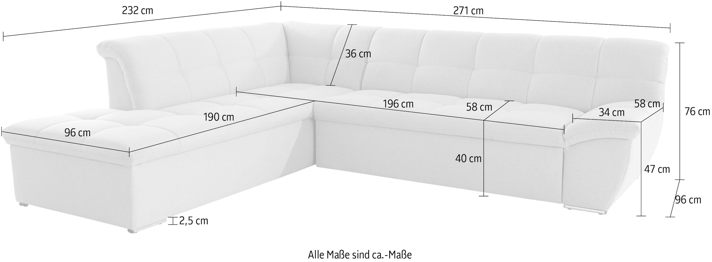DOMO collection Ecksofa »Lagoa, moderne Sitzheftung, bequem und komfortabel, L-Form« wahlweise mit Bettfunktion, frei im Raum stellbar, grosse Farbvielfalt