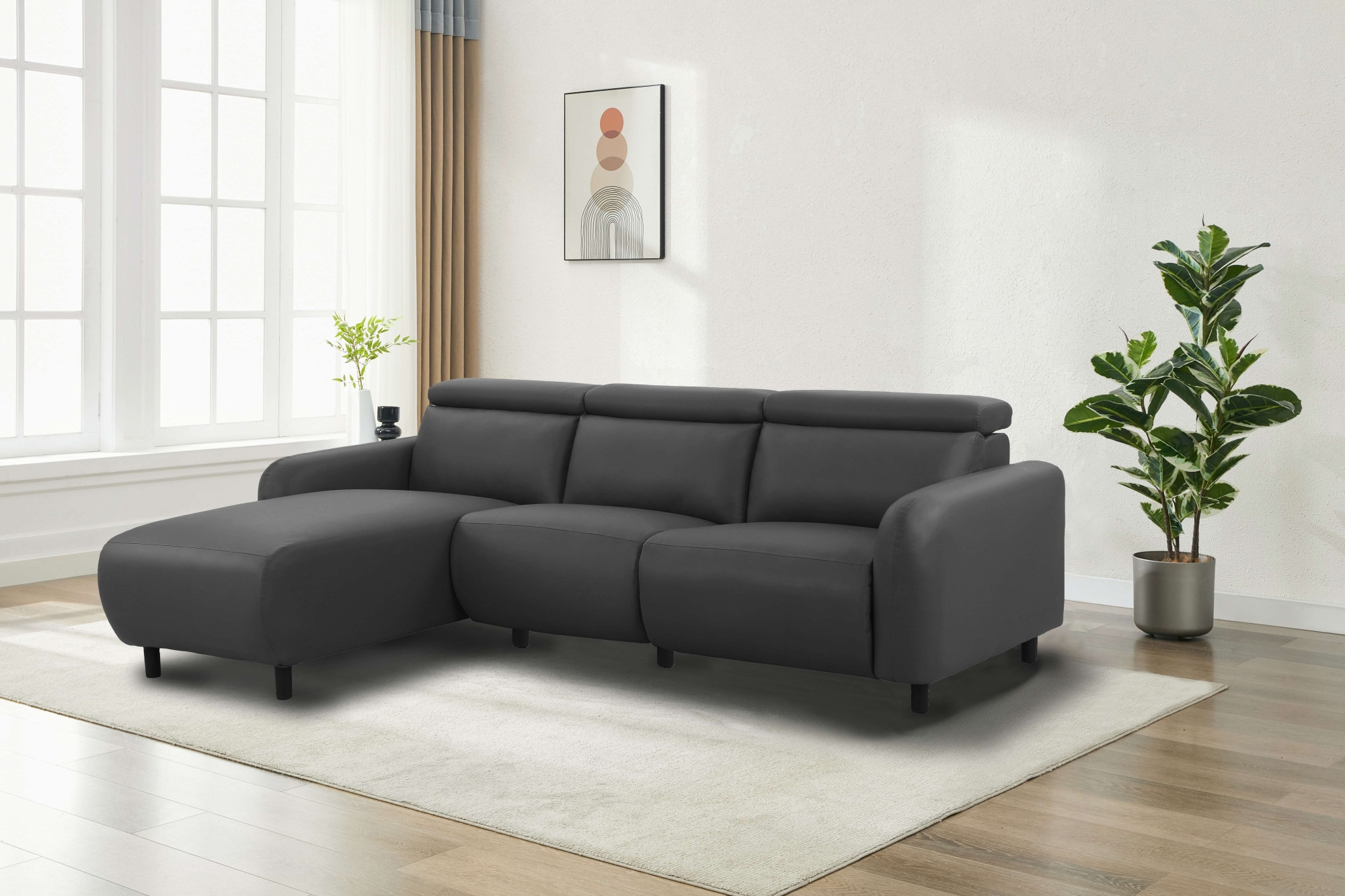 Home affaire Ecksofa »SKAANE Lederoptik, L-Form, 274 cm, manuelle/elektrische Relaxfunktion,« rundes Design, Kopfteilverstellung, Federkernpolsterung