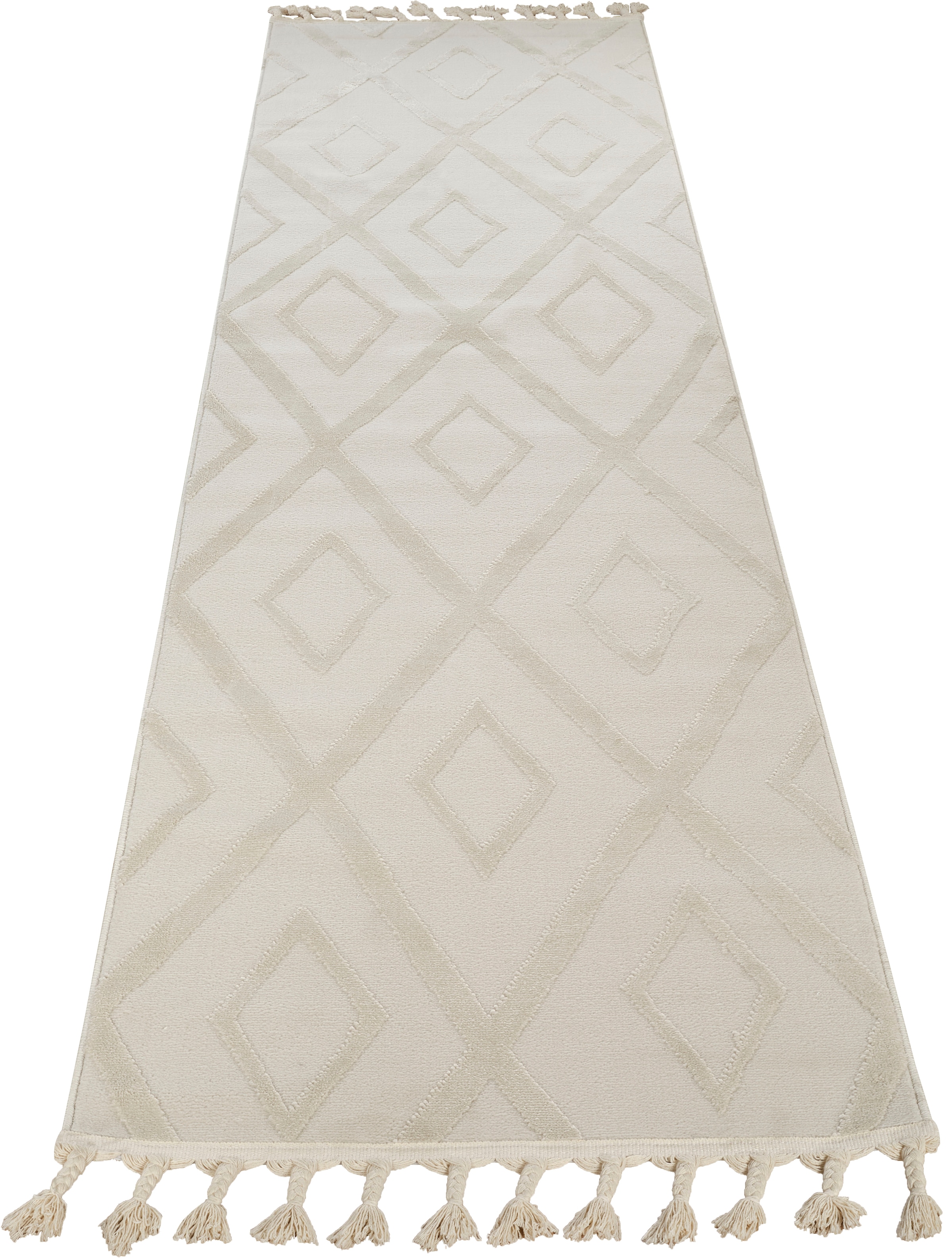 my home Läufer »Otilie« rechteckig 11 mm Höhe dichte Qualität, Woll-Look, Boho, mit Fransen und Rauten, Scandi
