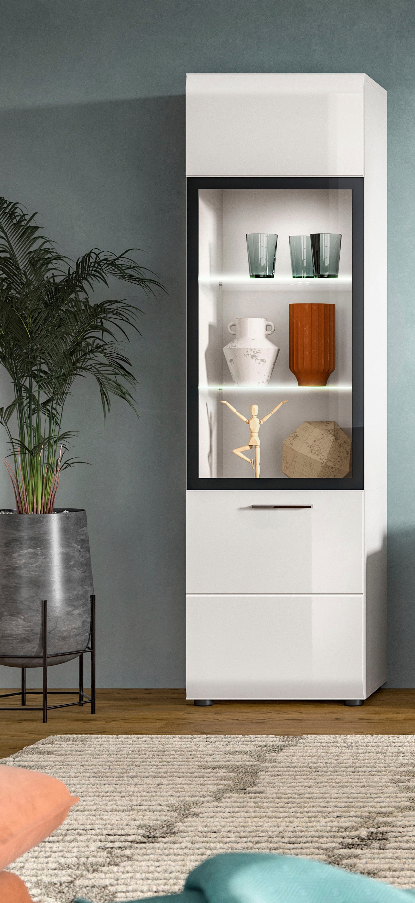 INOSIGN Vitrine »FLORENZ, Höhe: 160 cm, hochwertige MDF-Front, Glastür, Glasböden« 1 Stk. tlg. Vitrine, Vitrine weiss, Vitrinenschrank, Wohnzimmervitrine, Wohnzimmer