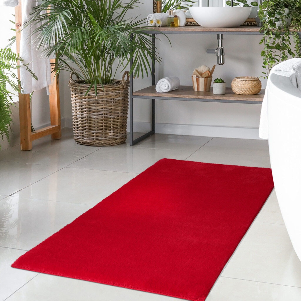 Carpet City Badematte »Topia Mats,  Badteppich uni« Höhe 14 mm rutschhemmend beschichtet strapazierfähig Hochflor, Kaninchen Haptik, Polyester, Badezimmerteppich, waschbar