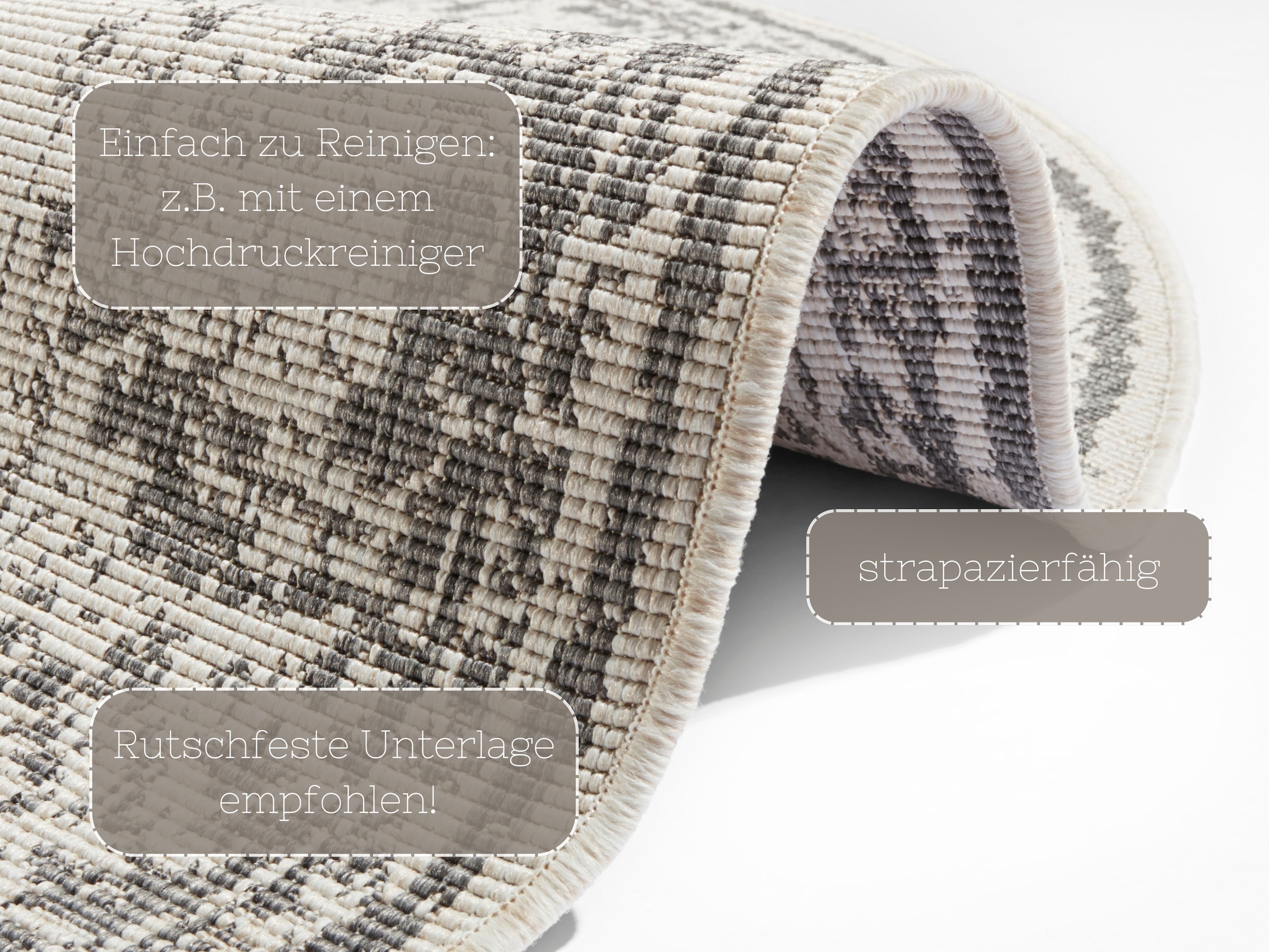 NORTHRUGS Teppich »Borbon Wendeteppich«, rund, 5 mm Höhe, In-& Outdoor, Wetterfest, Balkon, Garten, Wohnzimmer, Wasserfest