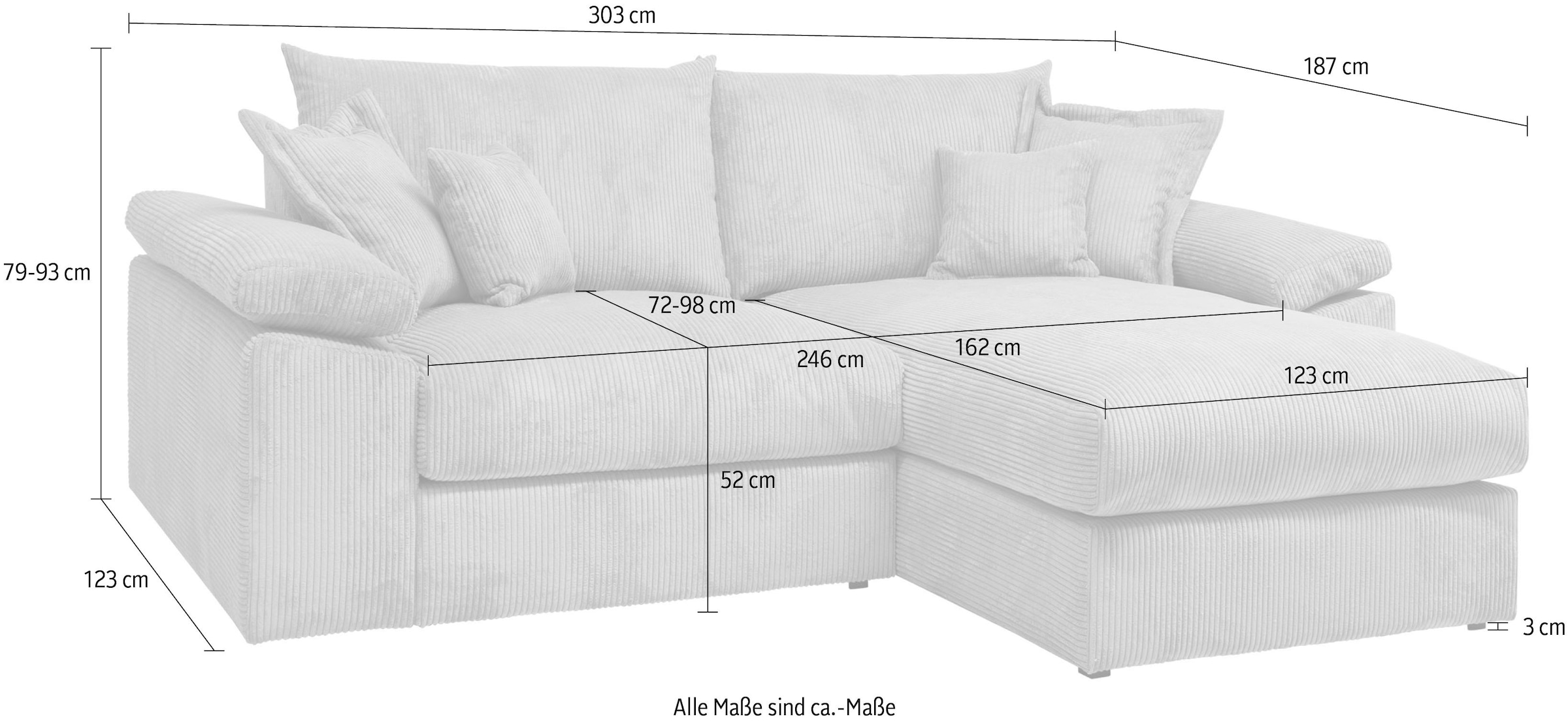 Home affaire Canapé d'angle »Soft&Cosy XXL L-Form, B: 303 cm - OTTO. Verlässliche Qualität.« Mega-Sofa, Cord oder Chenille-Struktur, mit Federkern & 4 Zierkissen