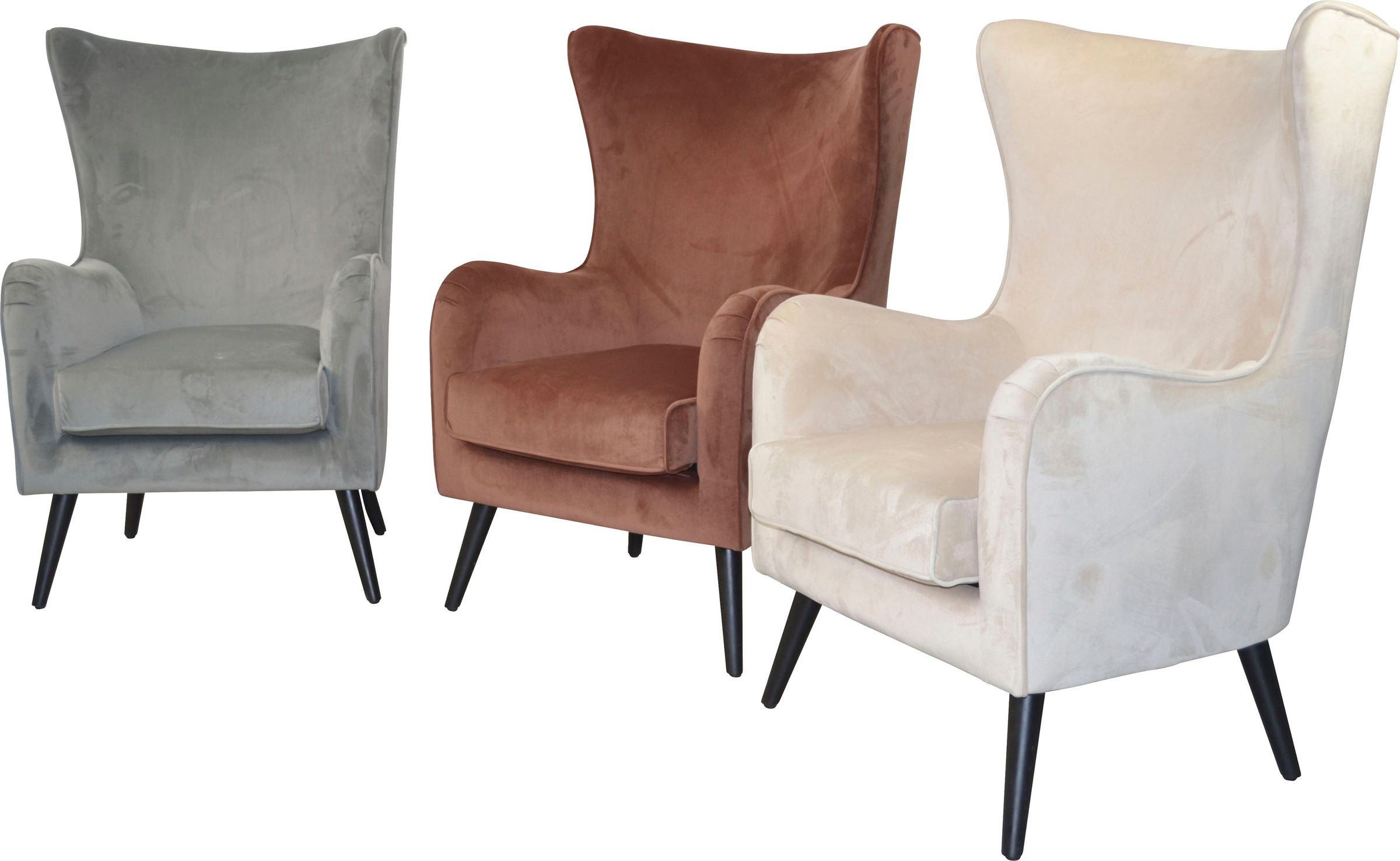 Image of INOSIGN Ohrensessel, Polstersessel mit Beinen aus Massivholz Kiefer, schwarz lackiert, komplett schaumstoffgepolstert, Bezug Soft-Samtvelour bei Ackermann Versand Schweiz