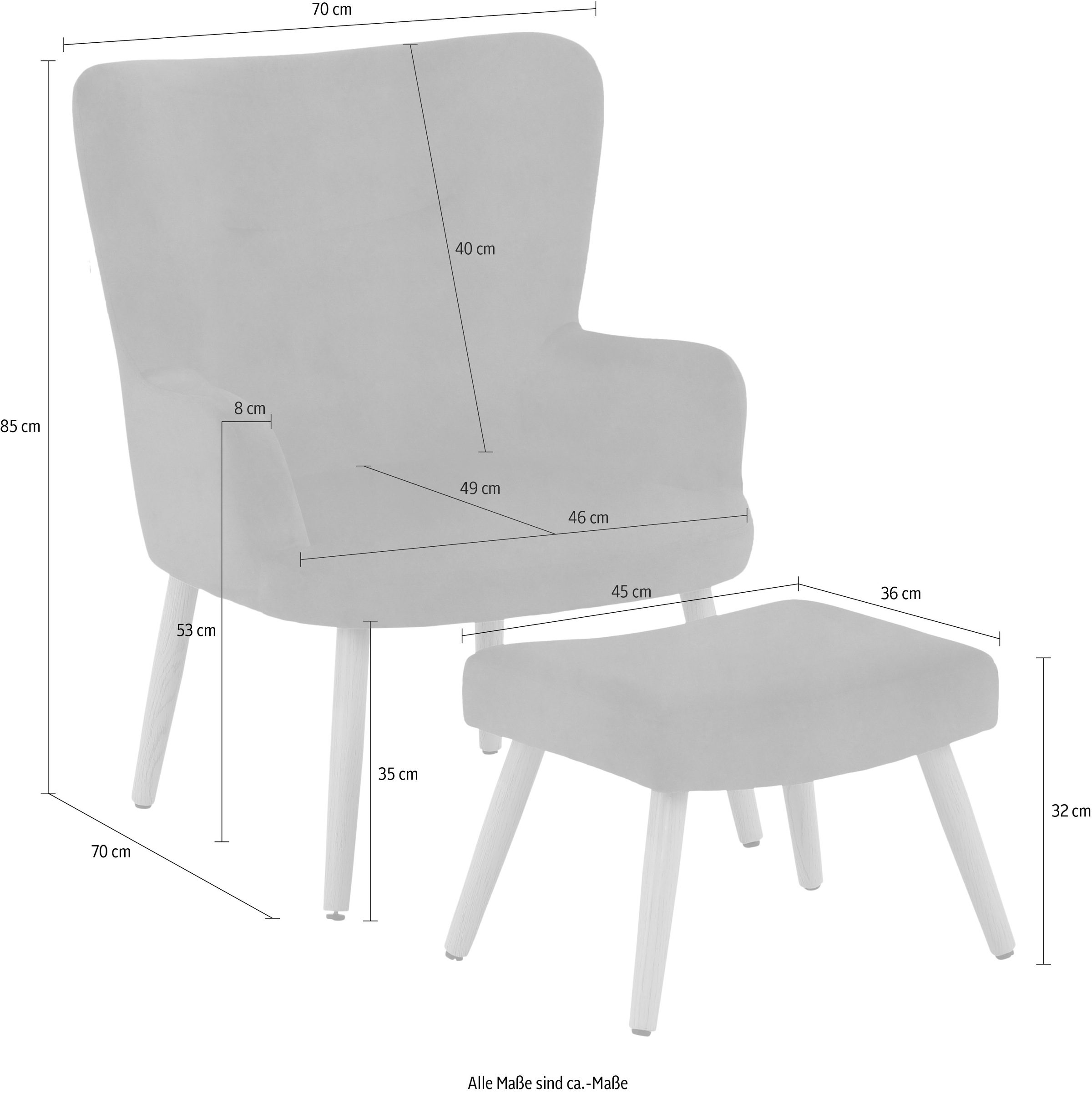 INOSIGN Sessel »Levent, Ohrensessel mit Hocker,«, in unterschiedlichen Bezugsqualitäten, Sitzhöhe 40 cm