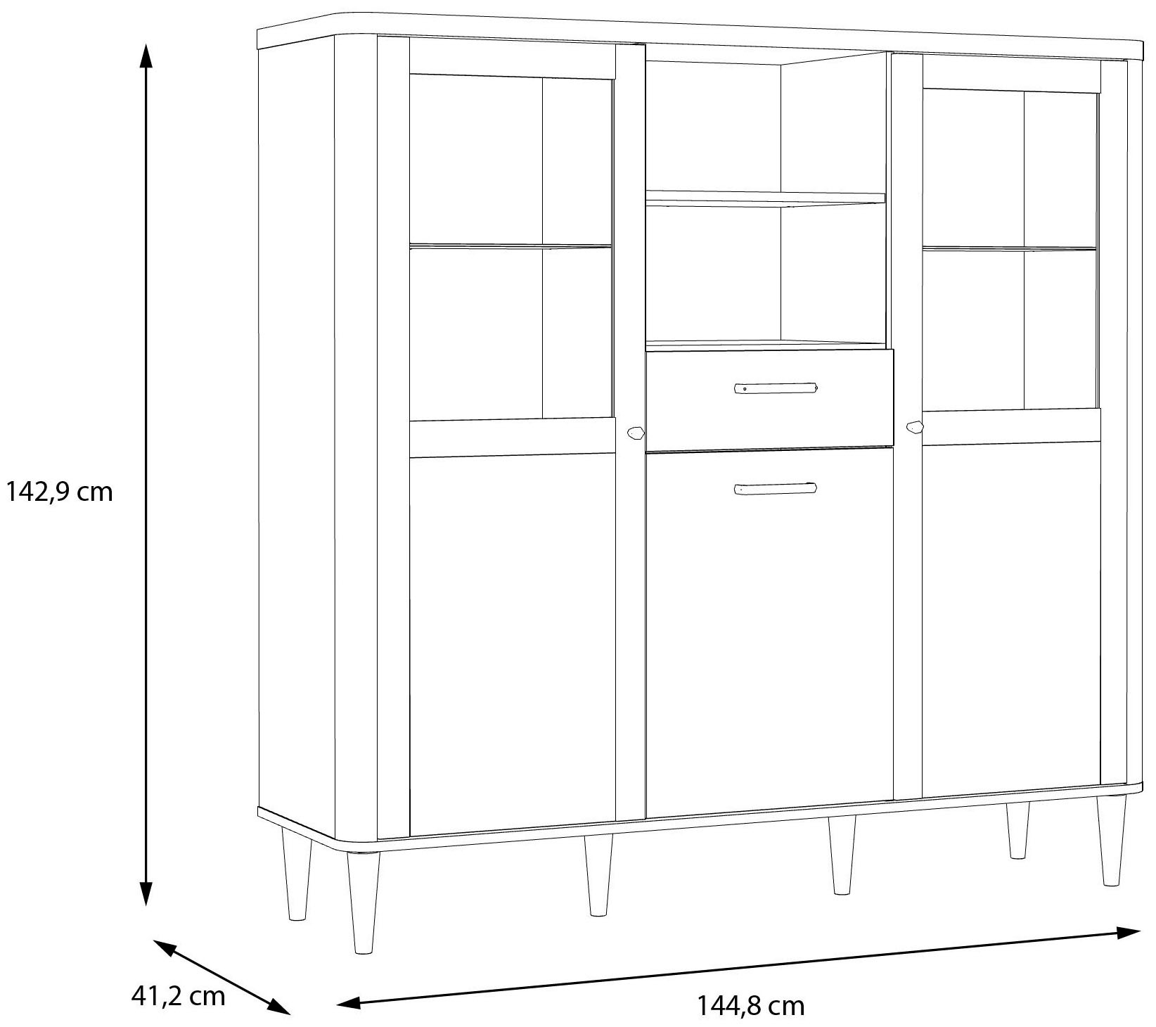 FORTE Vitrine »Lacetti« B/H/T 144,8/142,9/41,2 cm, Echtholzfüsse