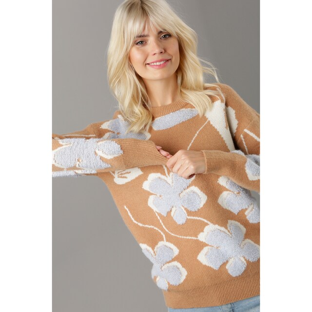 ♕ Aniston SELECTED Strickpullover, mit effektvollem Blumenmuster  versandkostenfrei bestellen