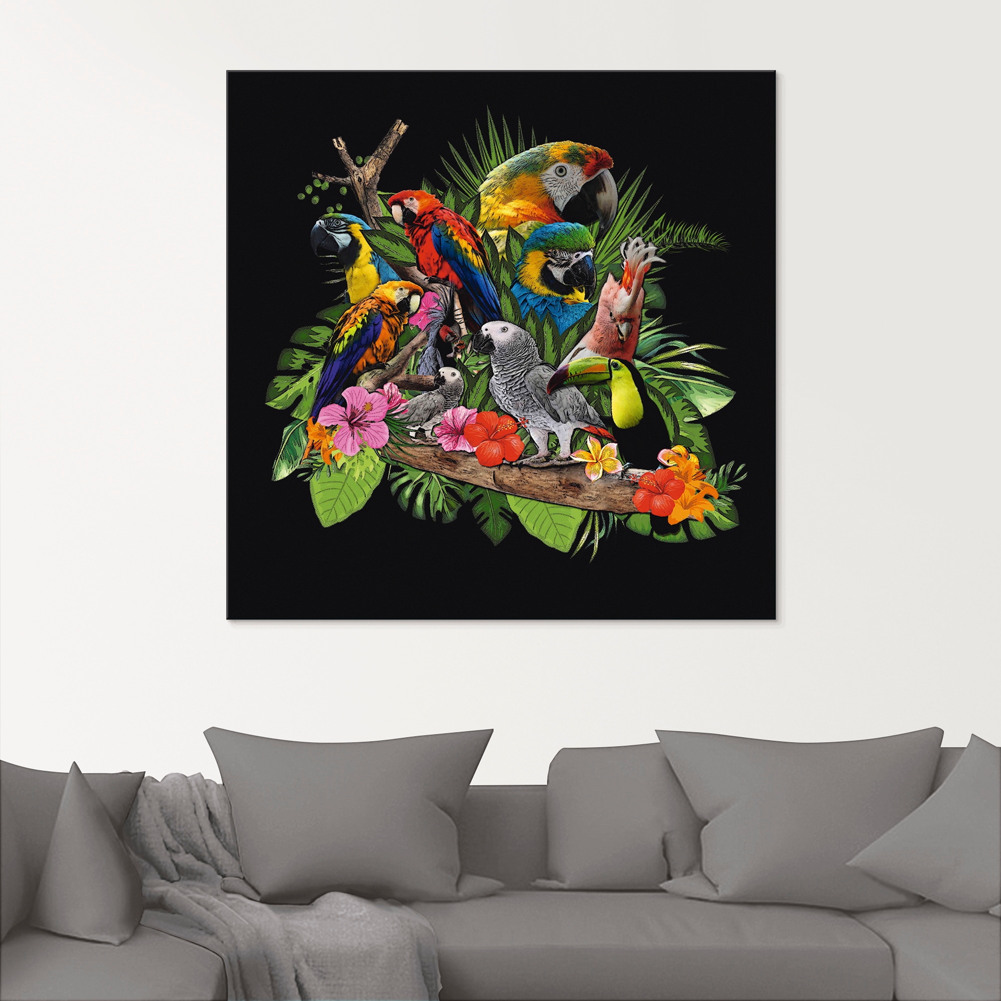 Artland Tableau en verre »Papageien Graupapagei Kakadu Dschungel« 1 cuis tlg. in verschiedenen Grössen