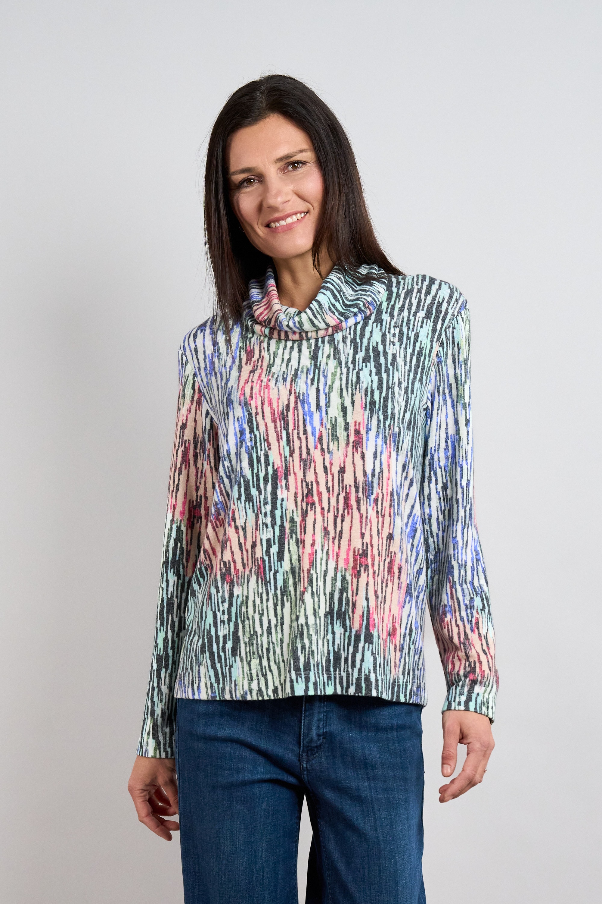 Image of Seidel Moden Schalkragenpullover mit grafischem Muster - Viskose - MADE IN GERMANY