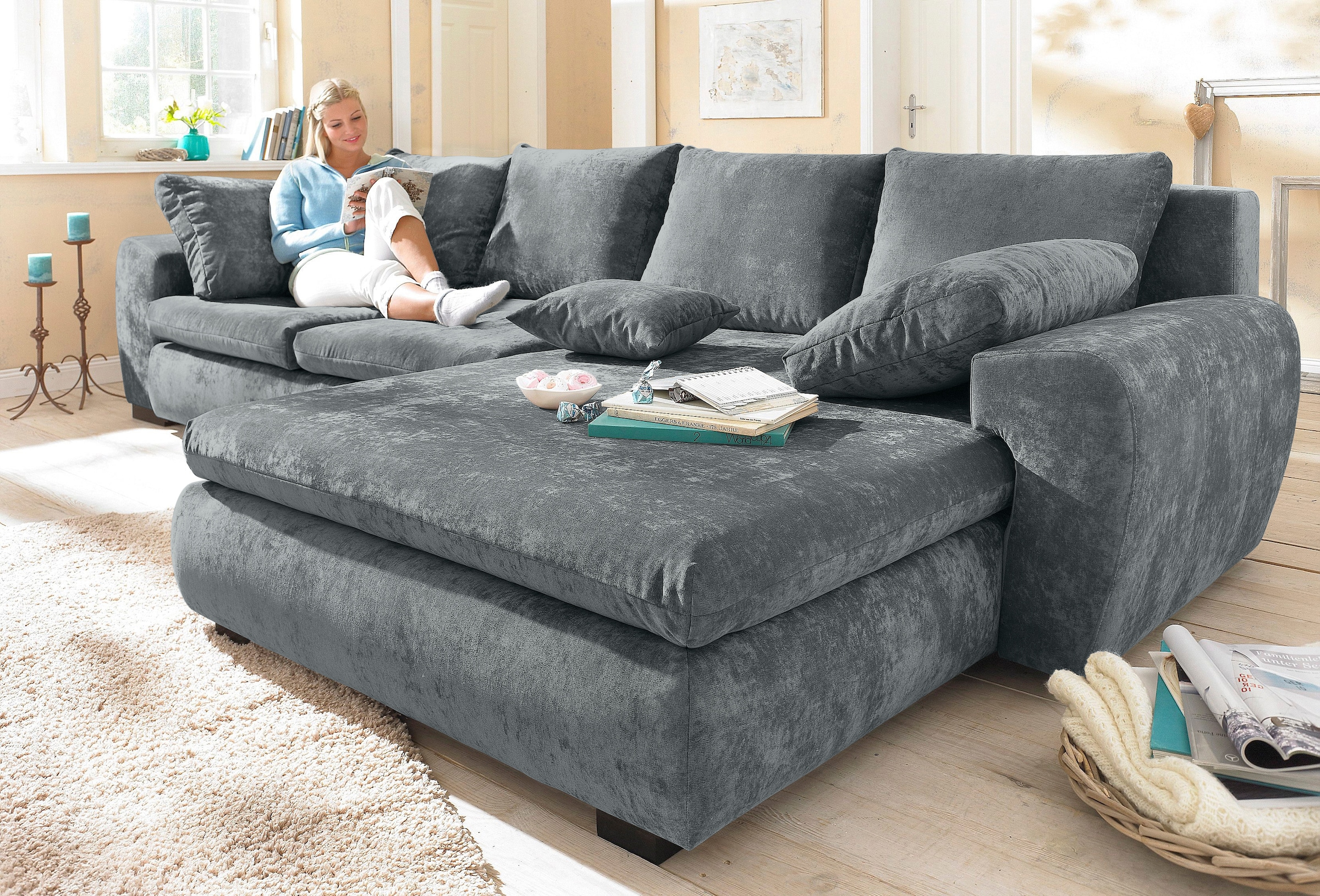 Home affaire Ecksofa Cara Mia L-Form, wahlweise mit Bettfunktion und Bettkasten, Massivholzfüsse