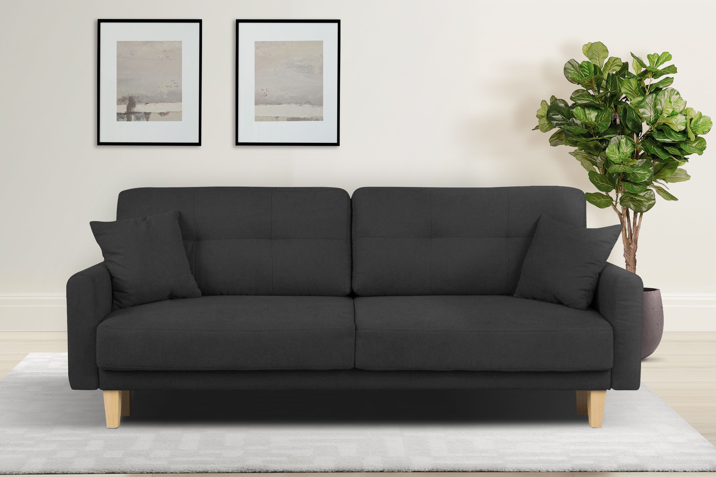 Home affaire 3-Sitzer »TRIPLO optionale Schlafsofa mit Bettkasten, Masse B/T/H: 215/100/89 cm« Wahlweise Bettfunktion - Liegefläche 145x191 cm, Rücken-, Zierkissen